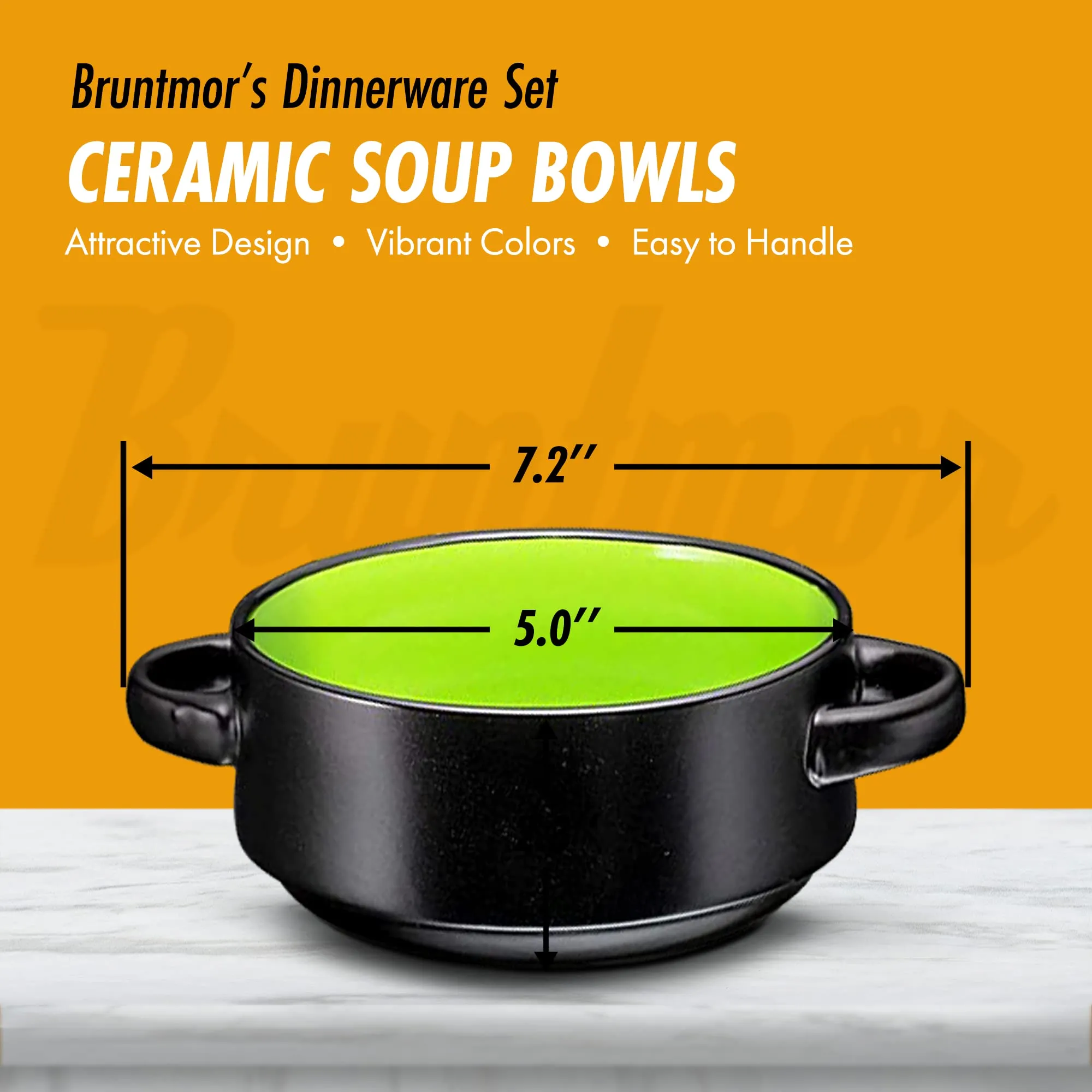 19oz Ceramic Soup Bowls with Handles - Oven Safe Bowls for French Onion Soup, Orange Oven