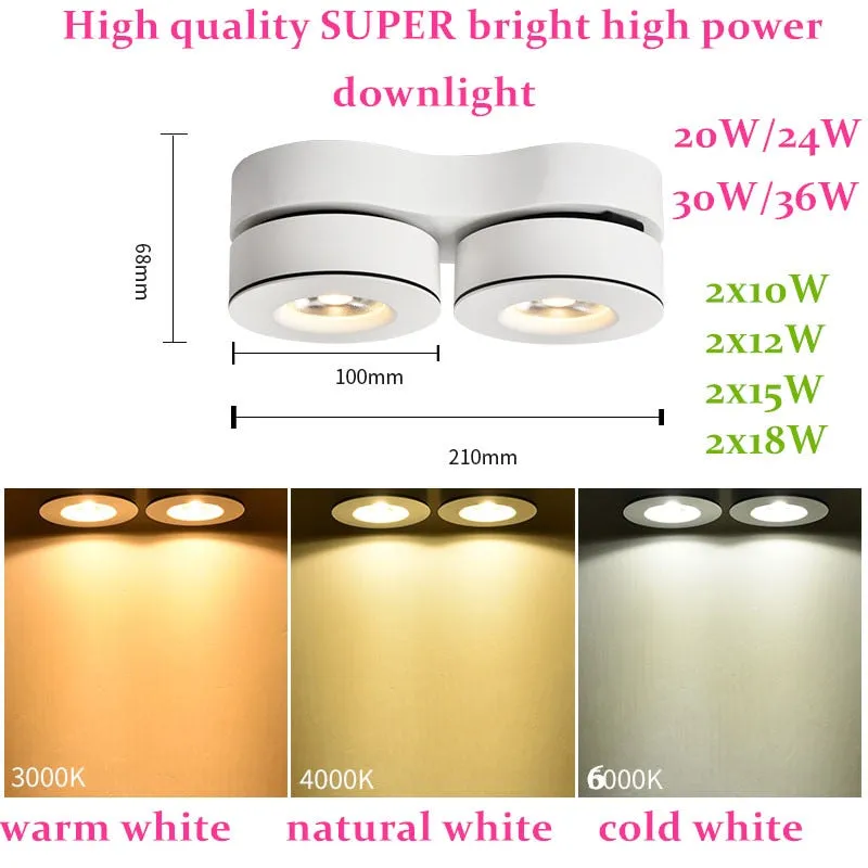 2020 High quality SUPER bright Dimmable Surface Mounted LED Downlights 20W 24W 30W 36W COB LED Ceiling Lamp Spot Lights AC110-220V