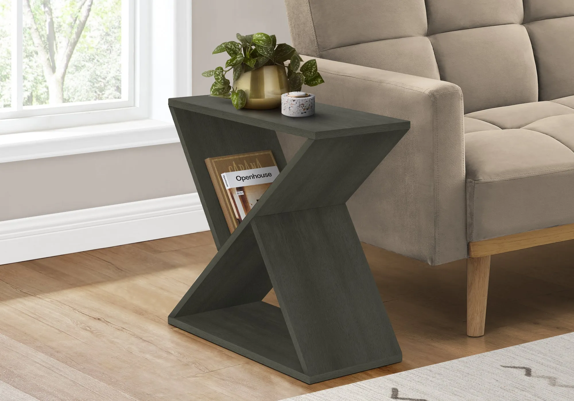 24" Dark Green Veneer Accent Table