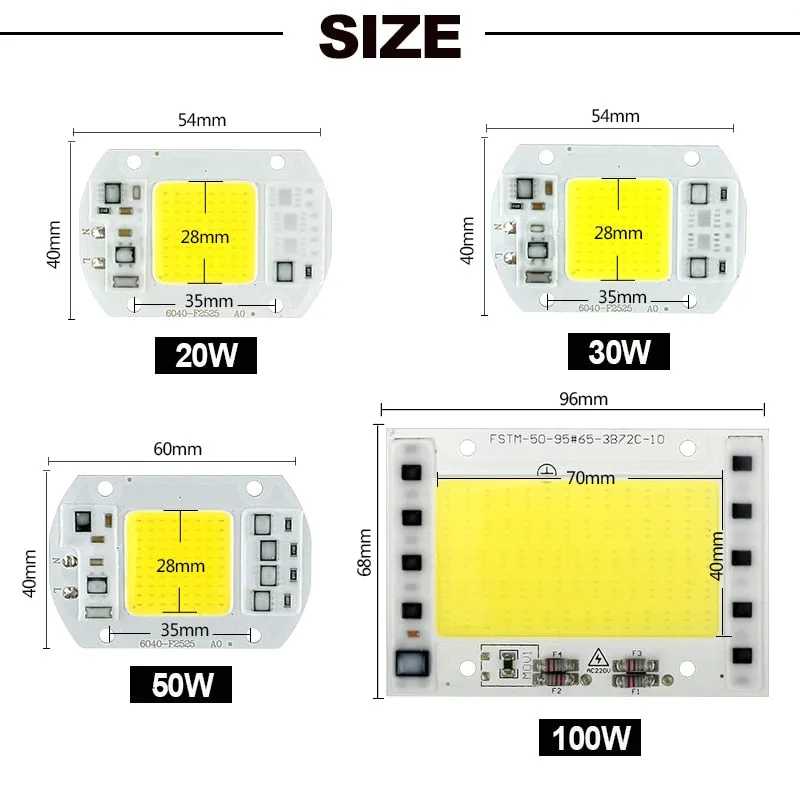 2PCS COB led chip 20W 30W 50W 100W Integrated 220V 240V AC Matrix LED Spotlight DIY Projector Outdoor Street Flood Light