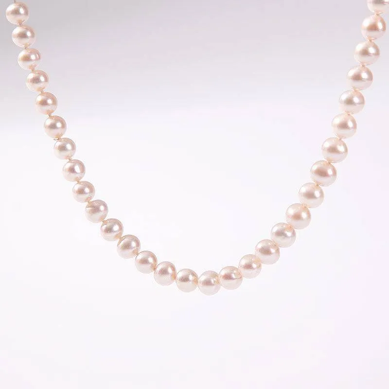 8-9mm White Round Freshwater Pearl Necklace, Sterling Silver Clasp