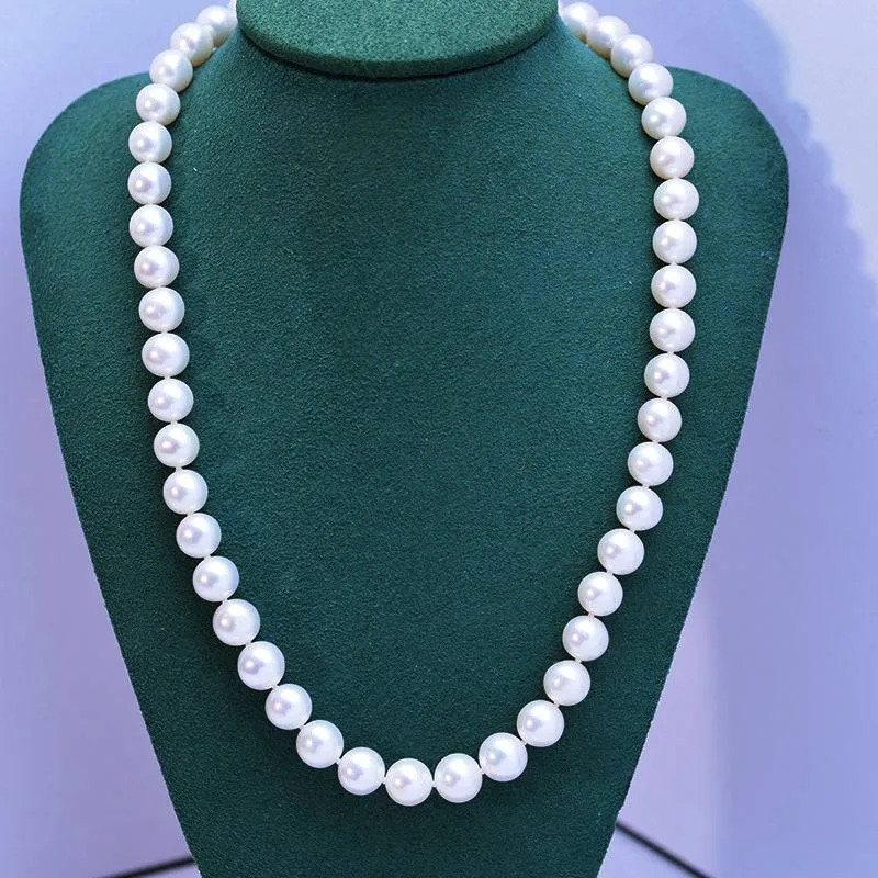 8-9mm White Round Freshwater Pearl Necklace, Sterling Silver Clasp