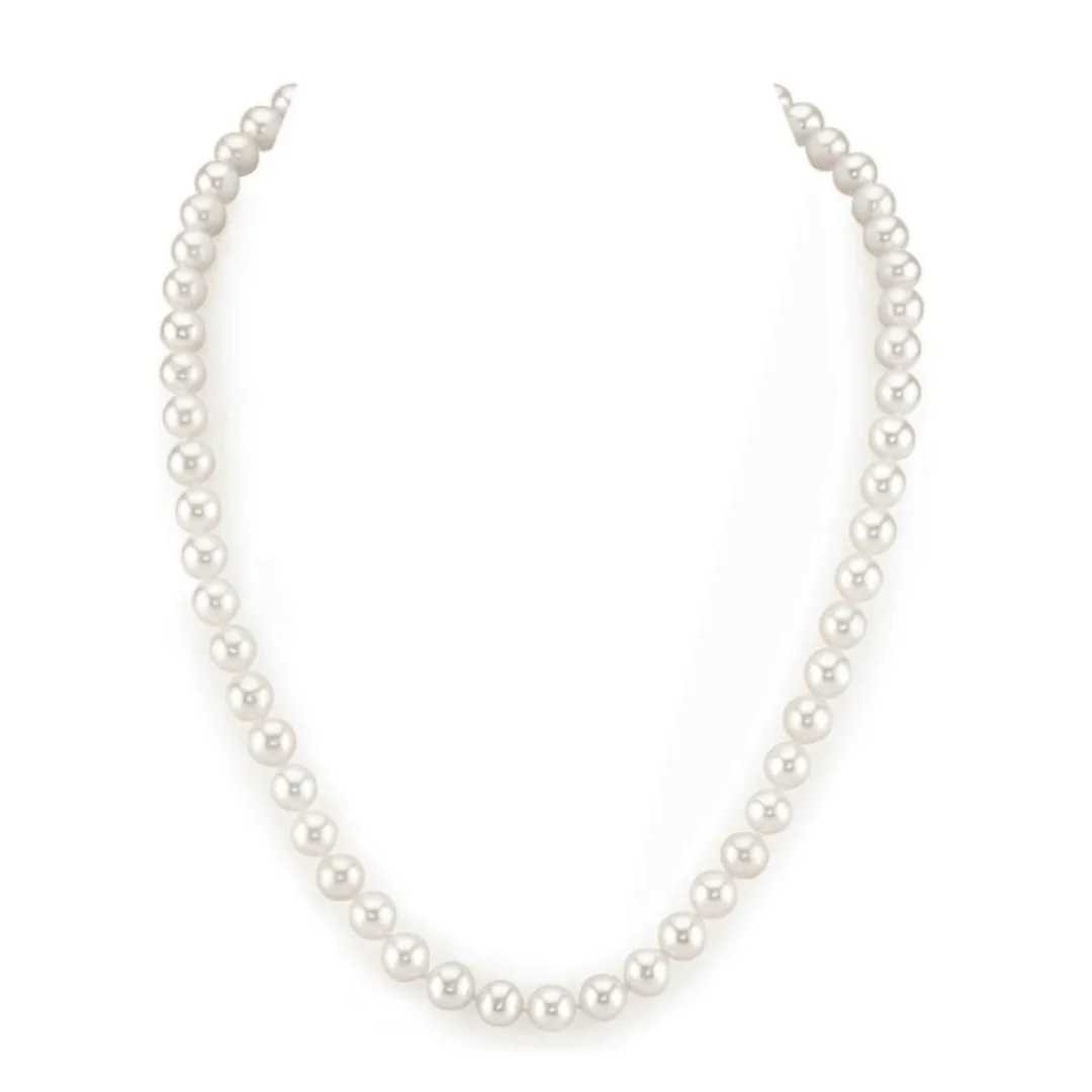 8-9mm White Round Freshwater Pearl Necklace, Sterling Silver Clasp