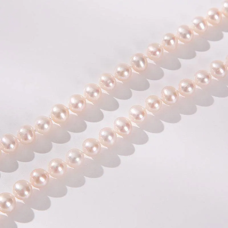 8-9mm White Round Freshwater Pearl Necklace, Sterling Silver Clasp