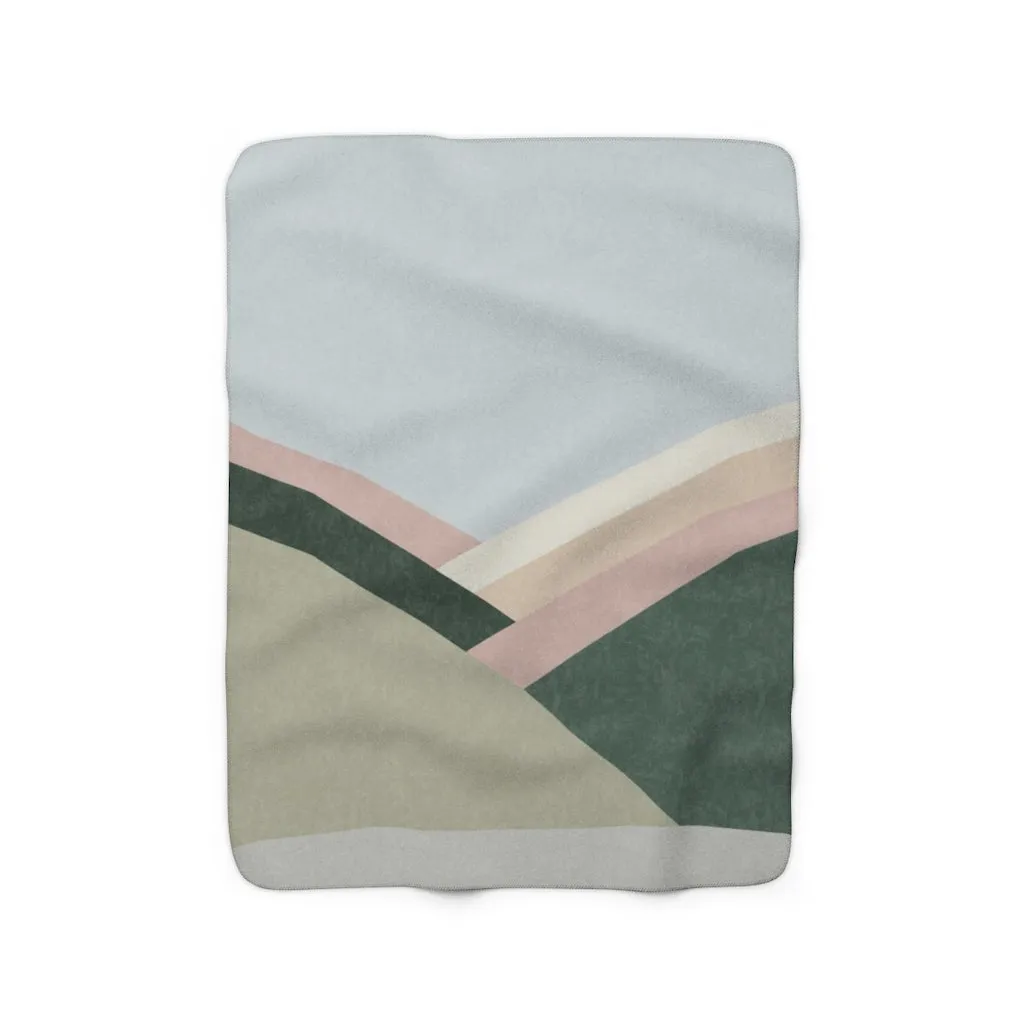 Abstract Boho Comfy Blanket | Baby Blue Gray Green Pink Hills