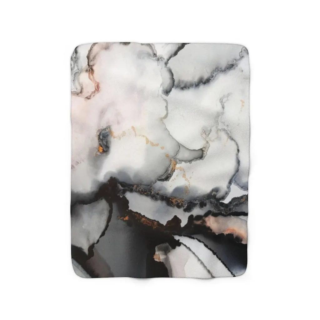 Abstract Comfy Blanket | Black Gray Alcohol Ink