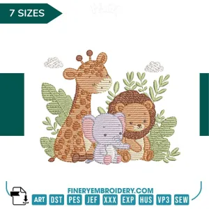 Adorable Jungle Animals Embroidery Design - 7 Sizes | FineryEmbroidery