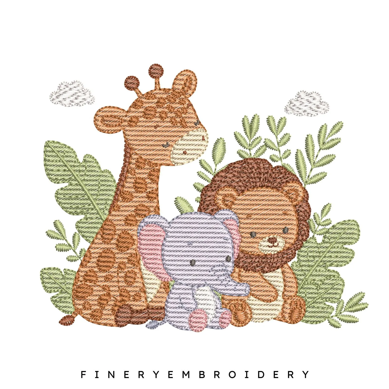 Adorable Jungle Animals Embroidery Design - 7 Sizes | FineryEmbroidery