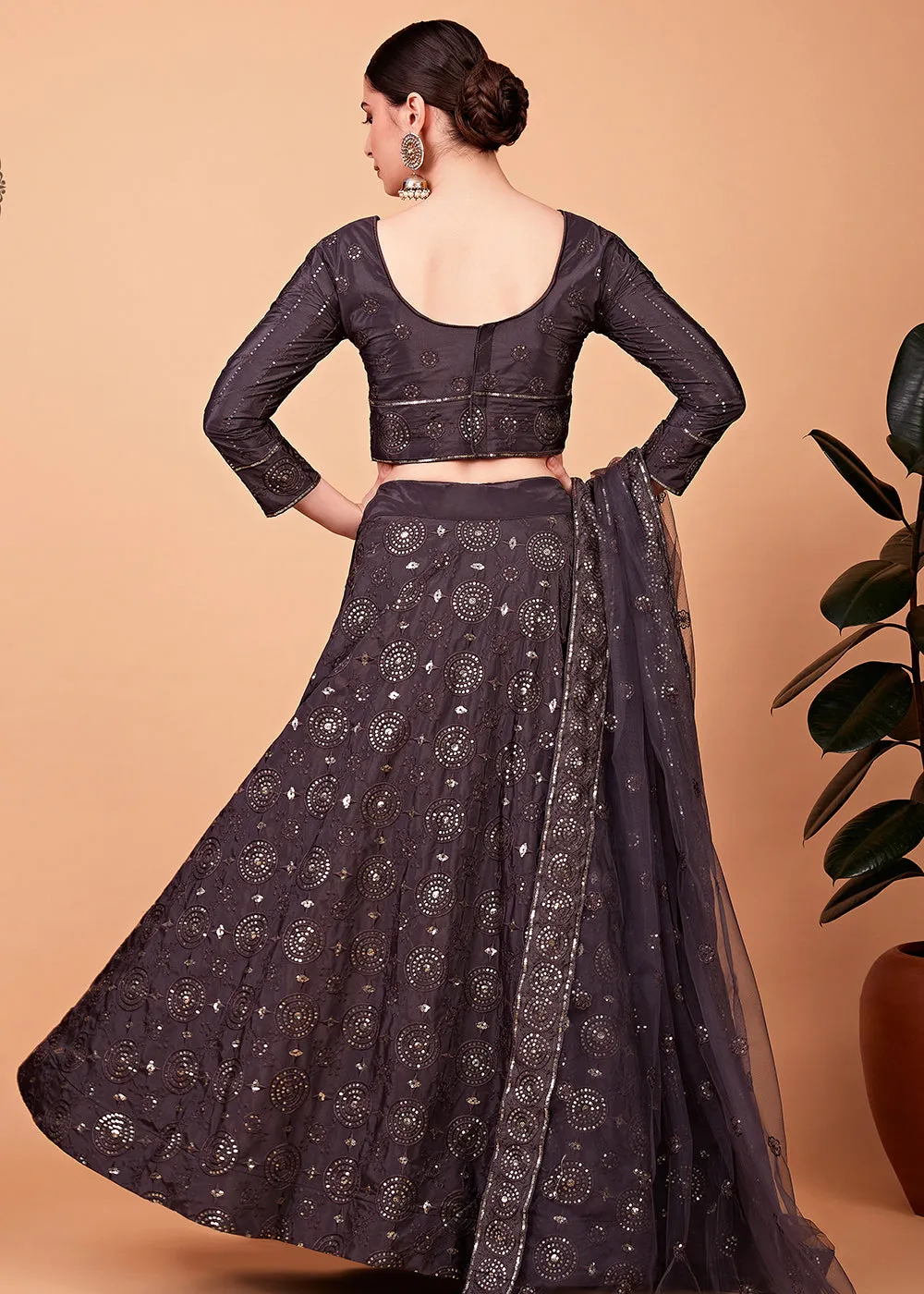 Awesome Grey Multi Thread & Sequins Party Wear Lehenga