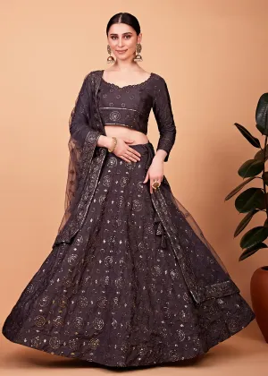 Awesome Grey Multi Thread & Sequins Party Wear Lehenga