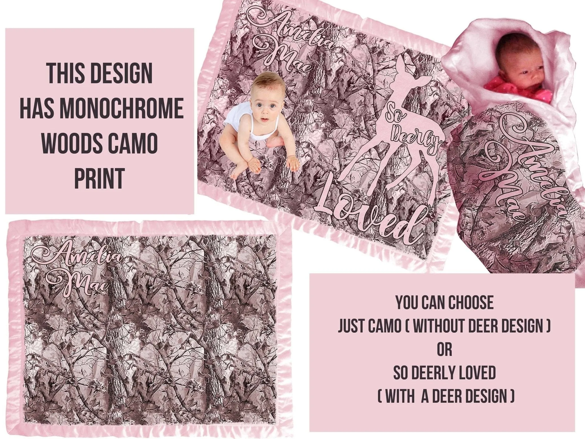 Baby Girl Camo Personalized Blanket Baby Shower Gift Pink Camo Baby Blankets Baby Bedding Camouflage Coming Home Blanket Baby Girl