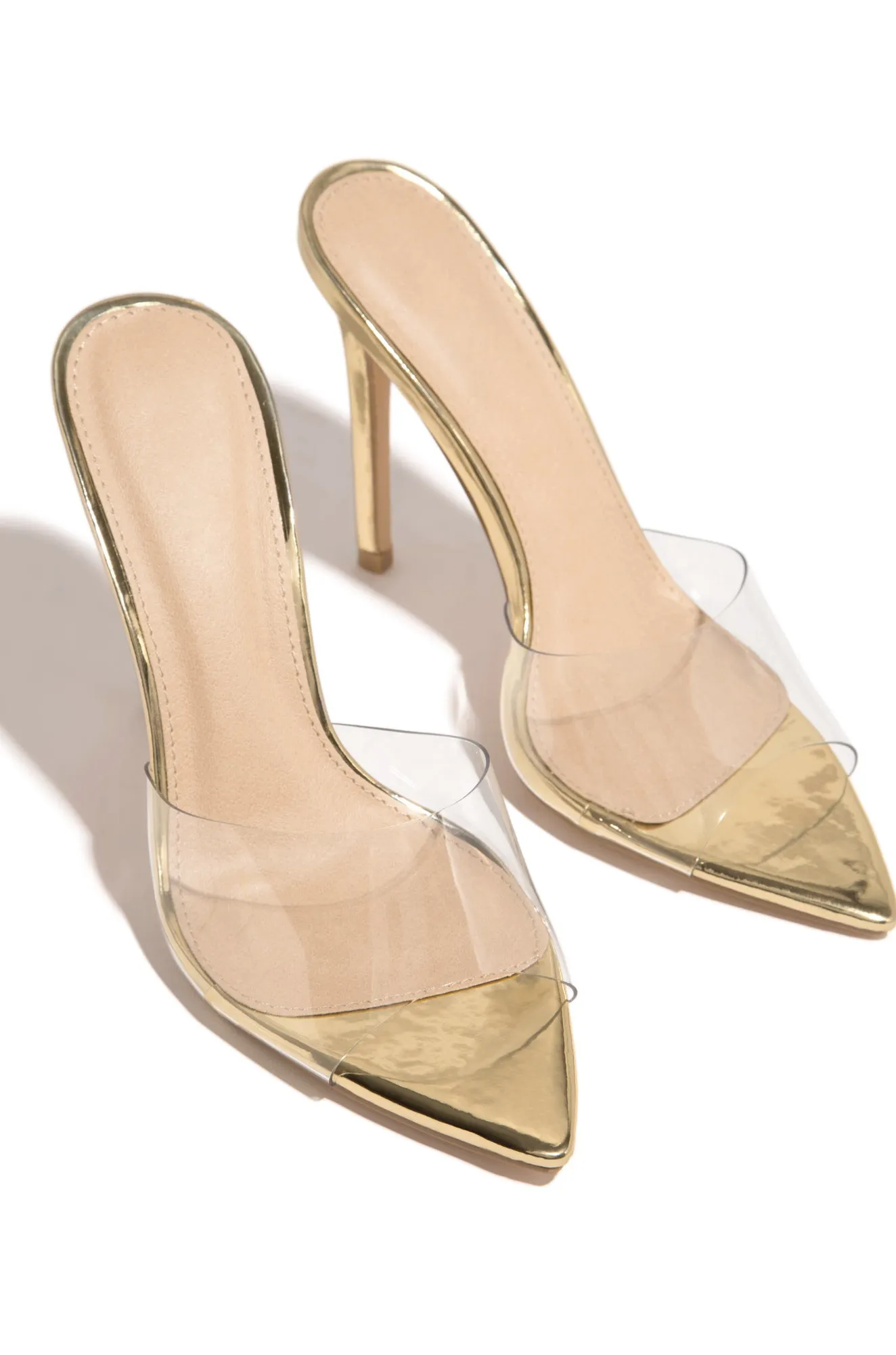 Beauty Blogger Clear Strap Heel Mules - Gold