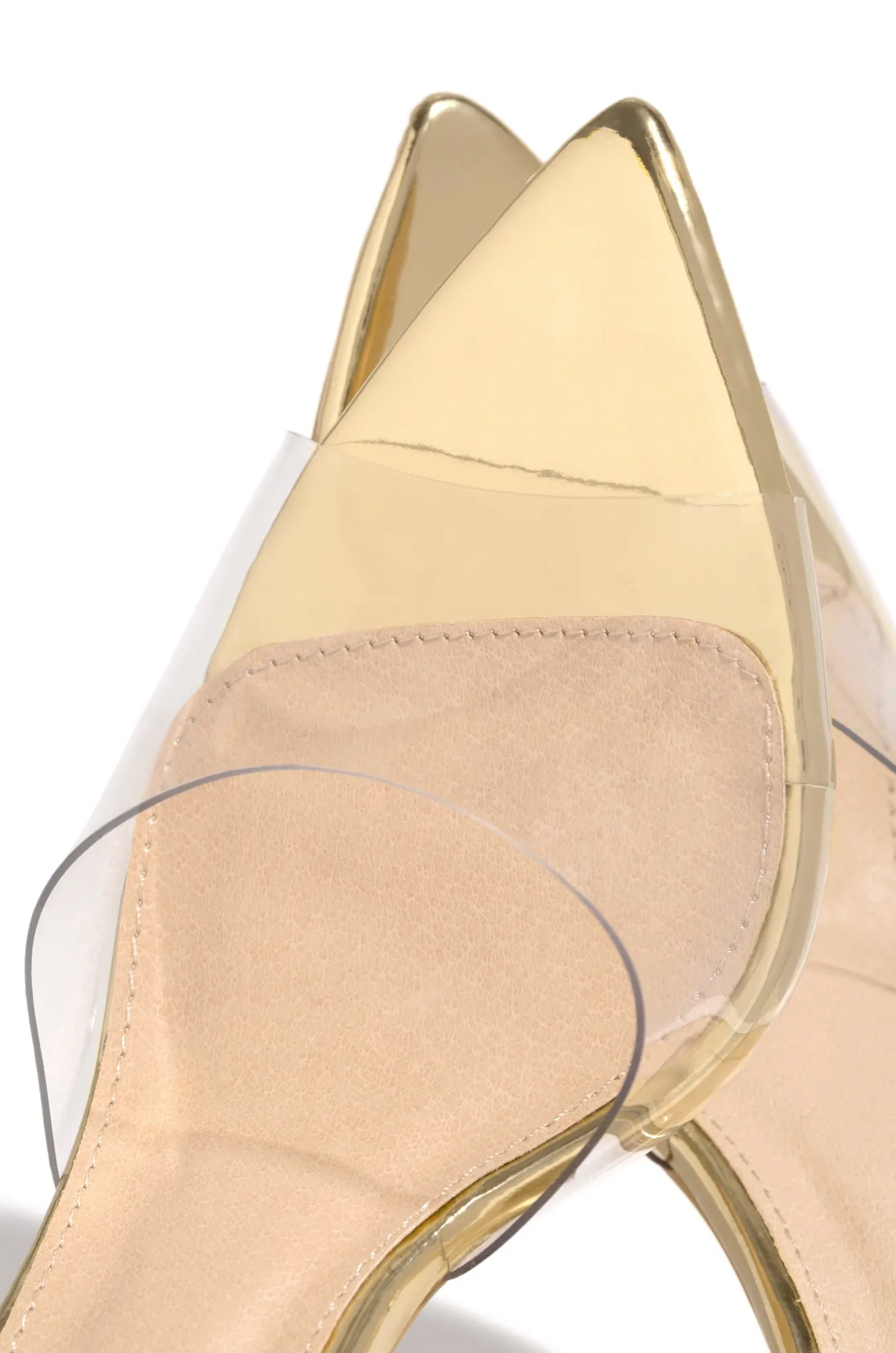 Beauty Blogger Clear Strap Heel Mules - Gold