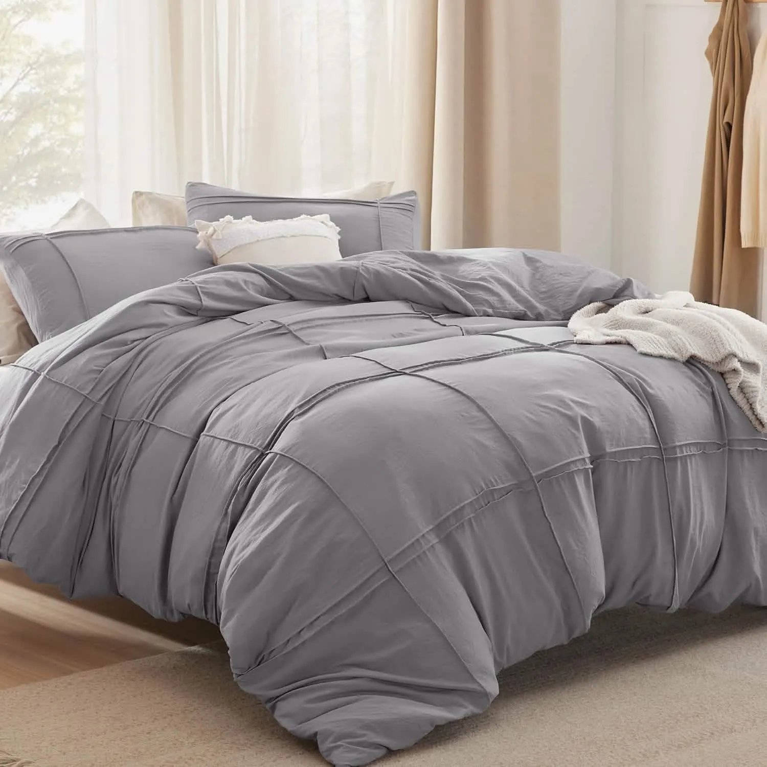 Bedsure Striped Tufted Embroidery Duvet Cover Set