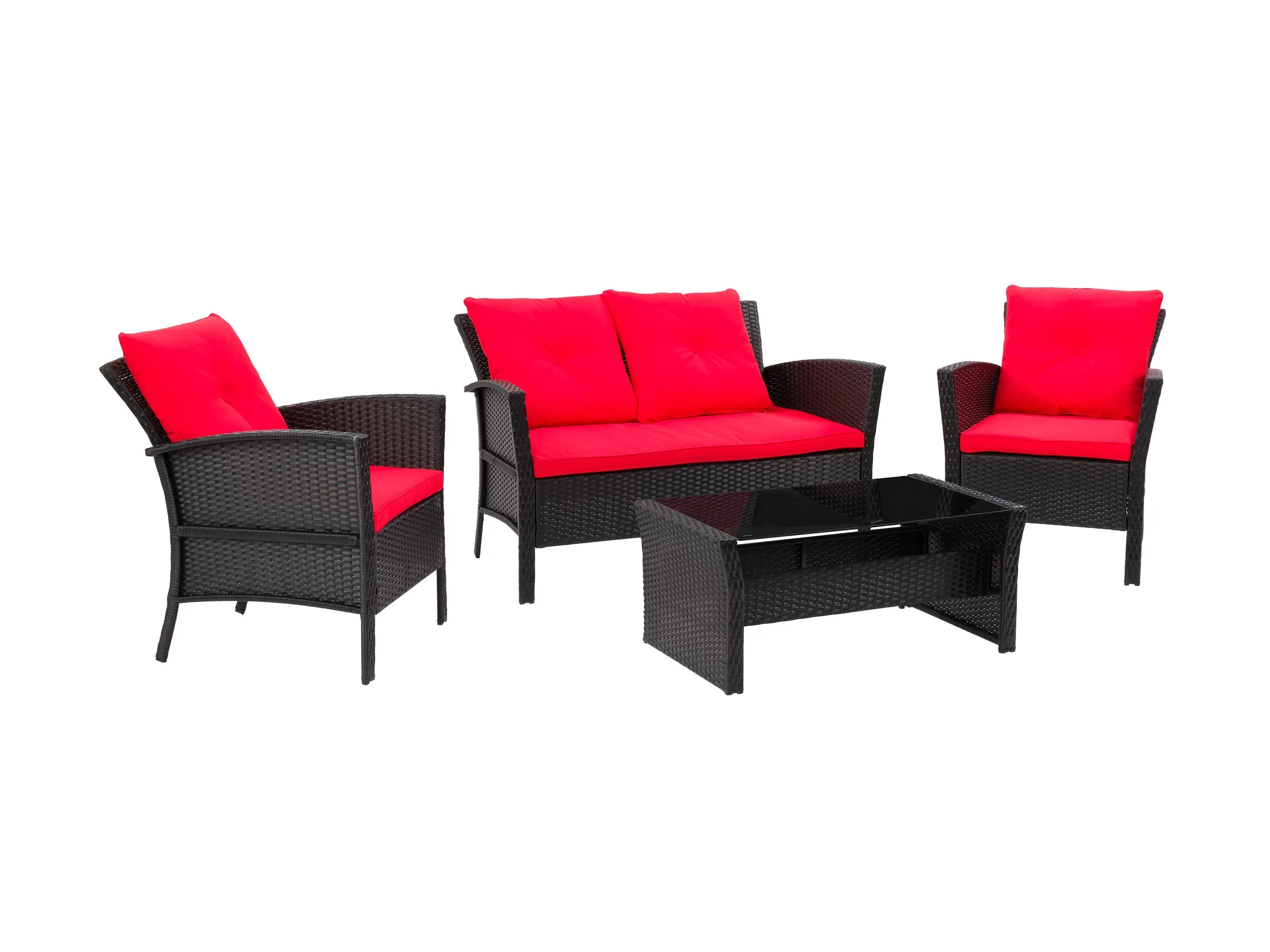 Black and Red Wicker 4pc Patio Set