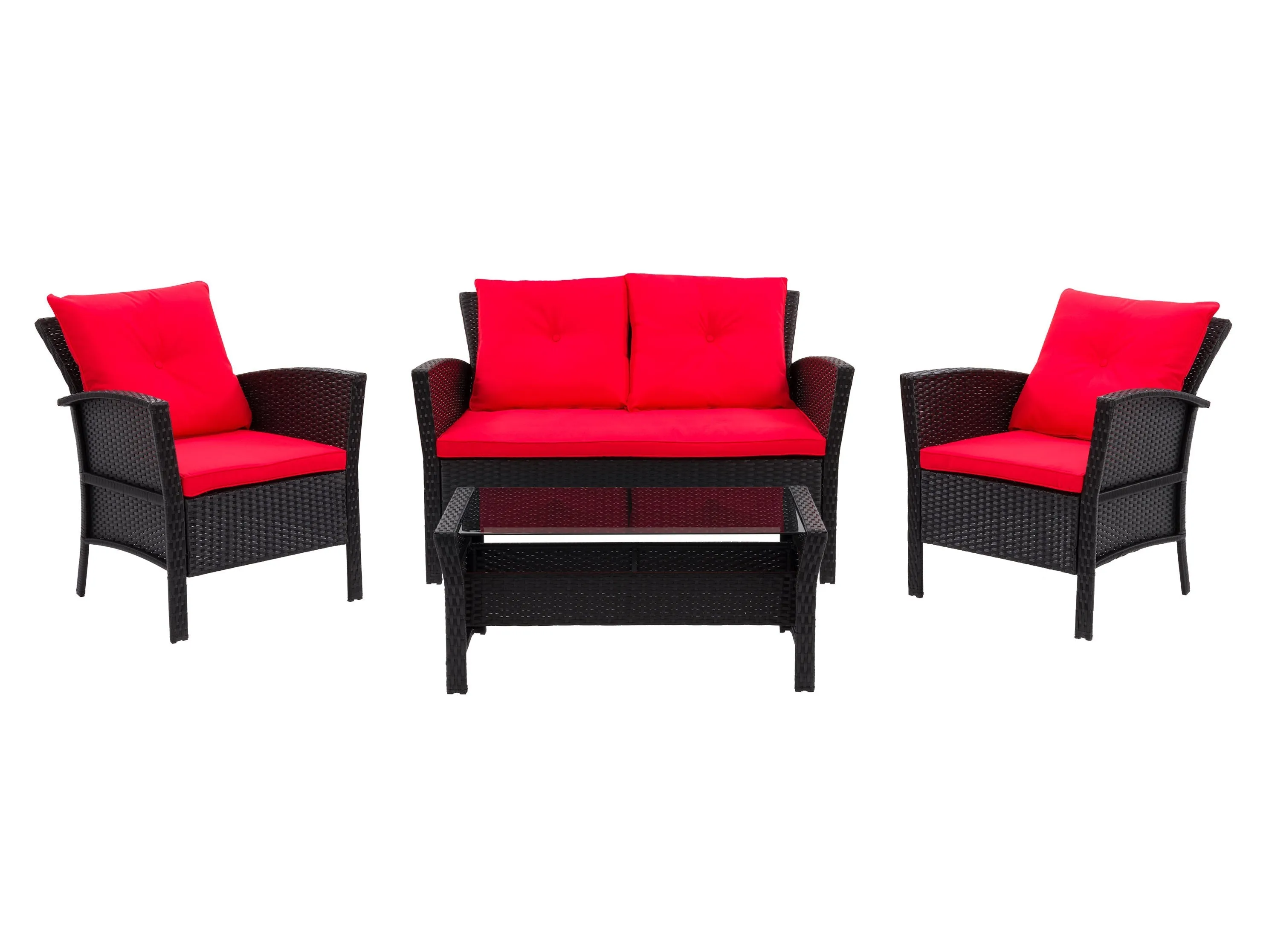 Black and Red Wicker 4pc Patio Set