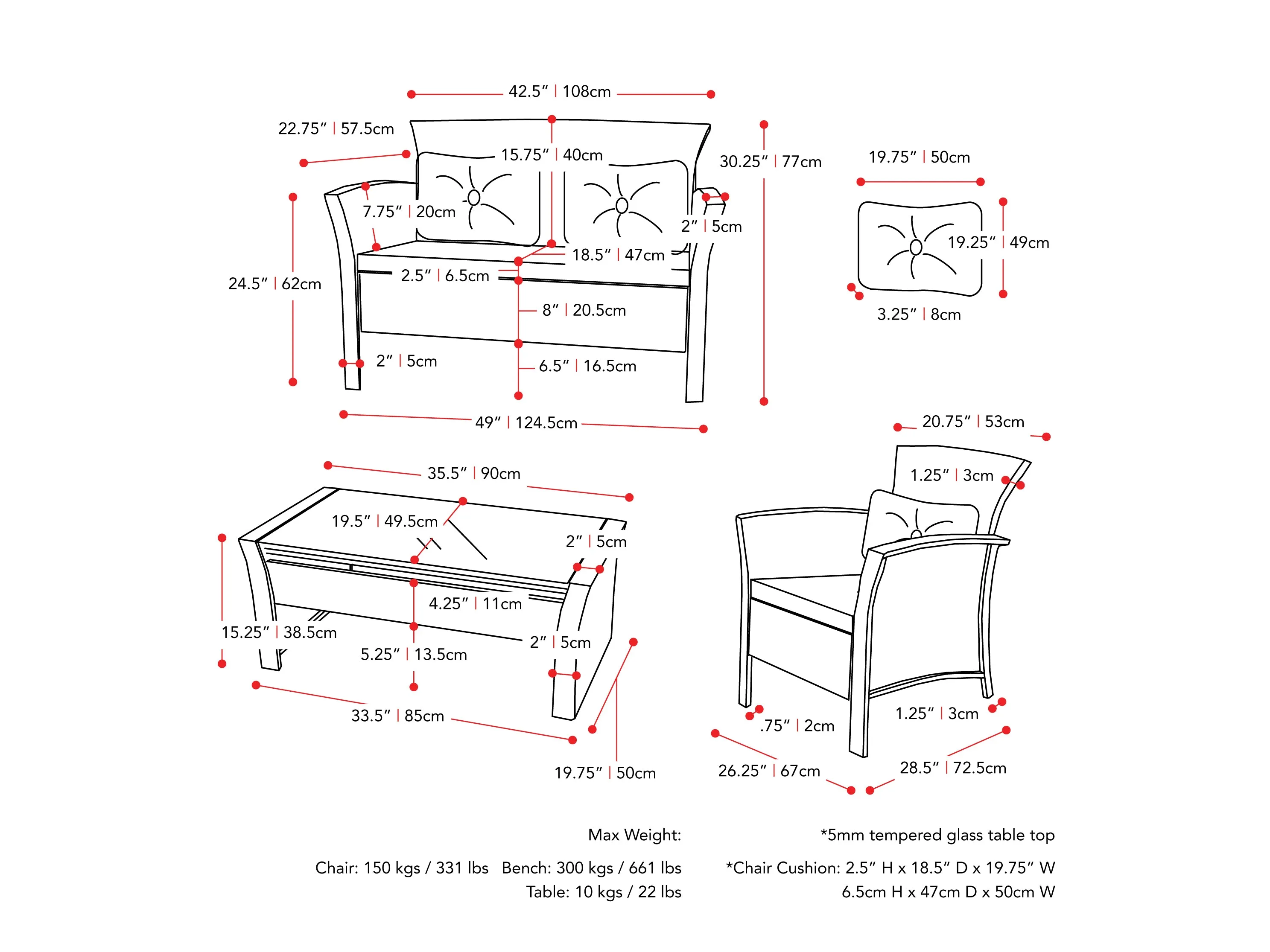 Black and Warm White Wicker 4pc Patio Set