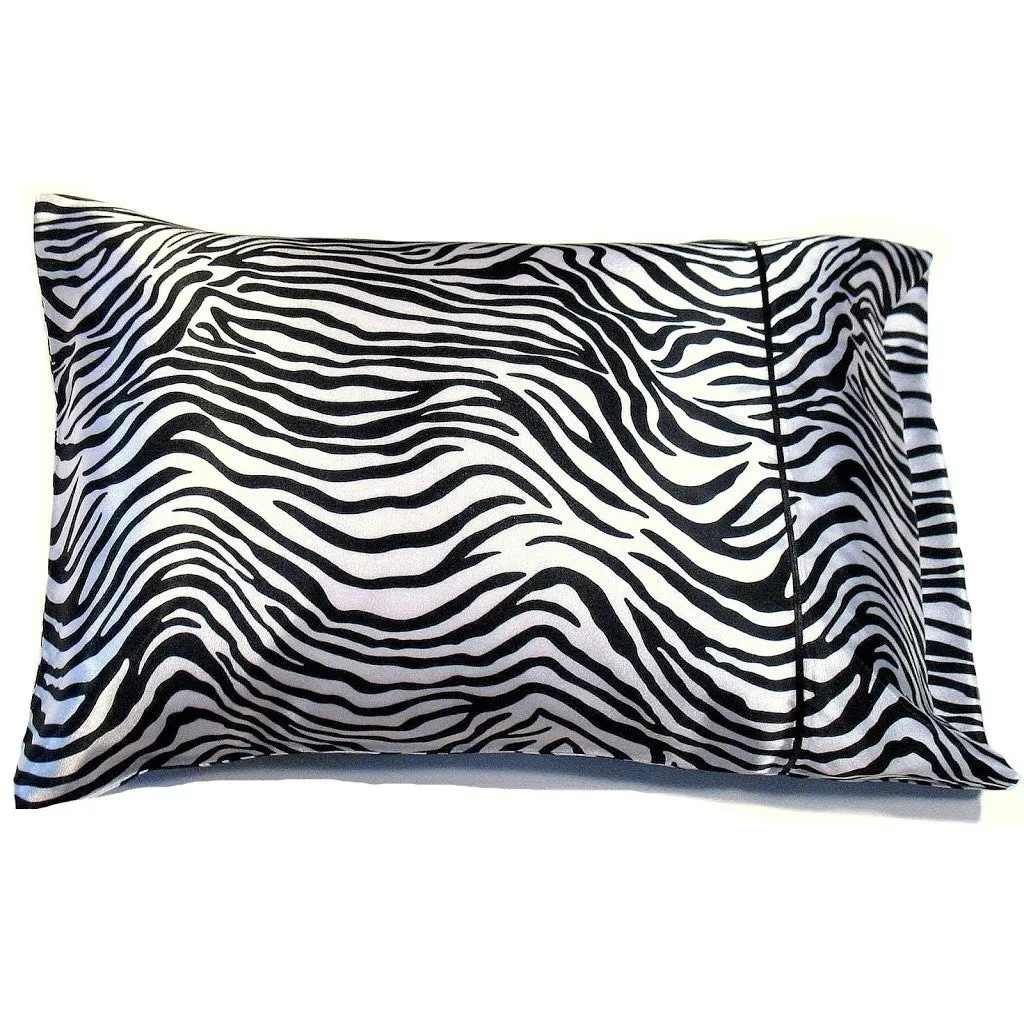 Black and White Zebra Pattern Satin Pillowcase. African Animal Print.