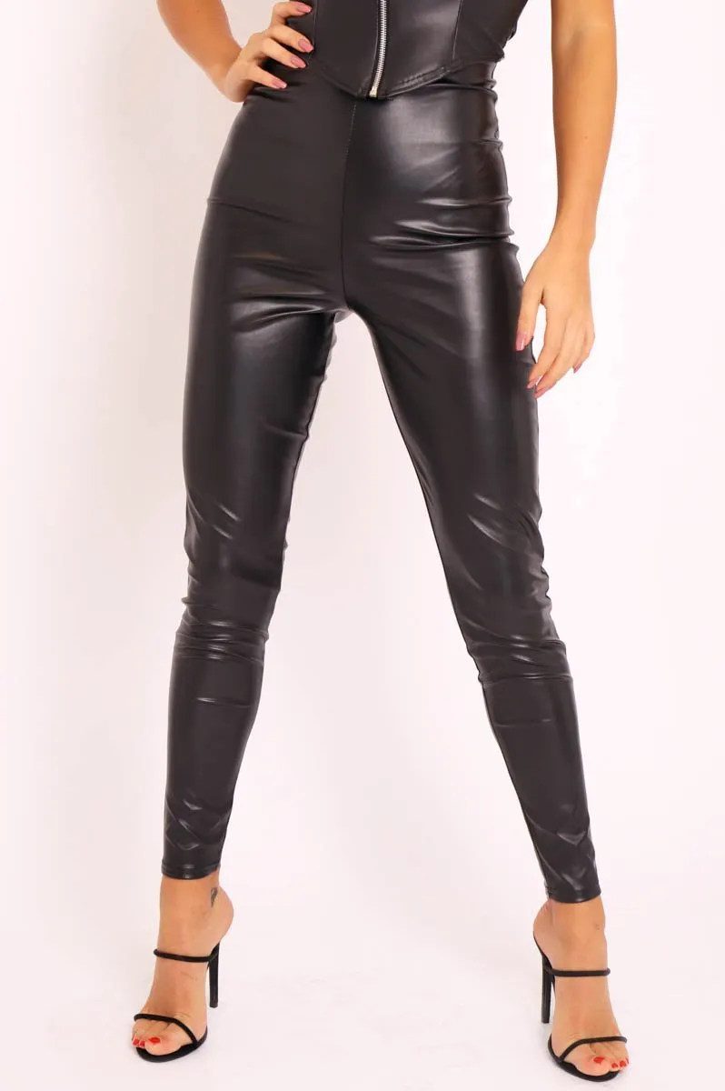 Black Faux Leather Extreme High Waist Leggings - Tarini