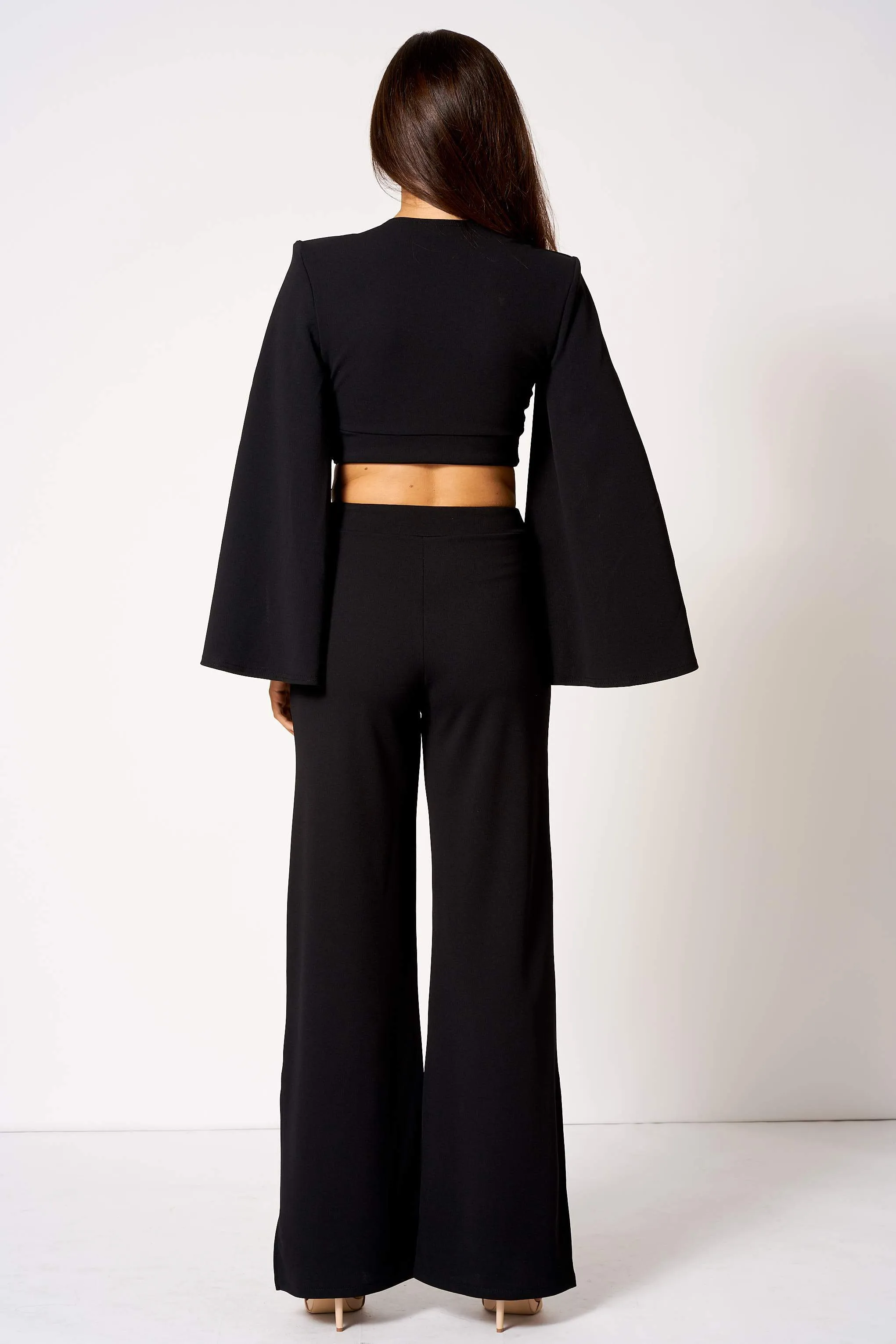 Black Plunge Cape Sleeve Crop Top