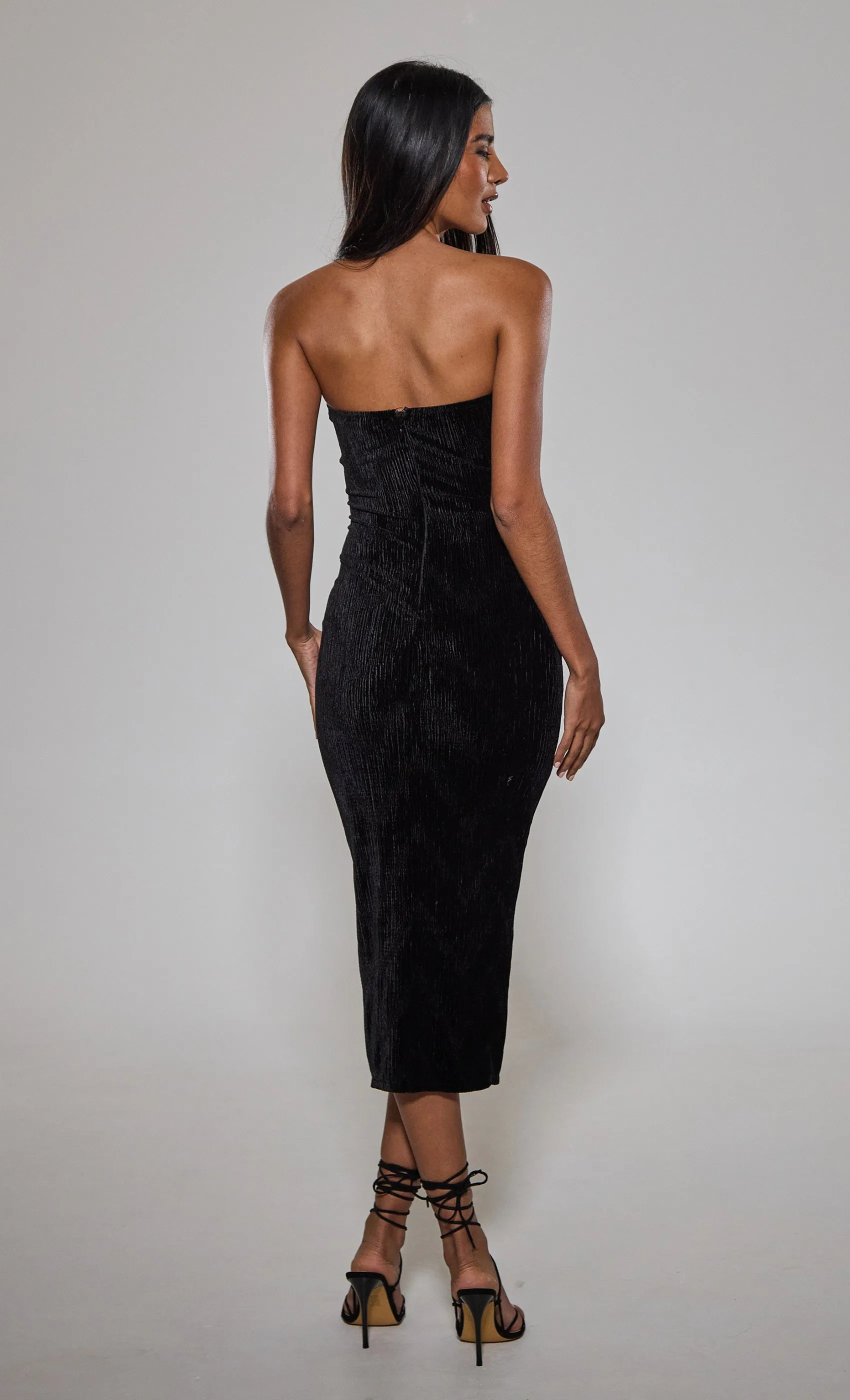 Black Velvet Bandeau Midi Dress