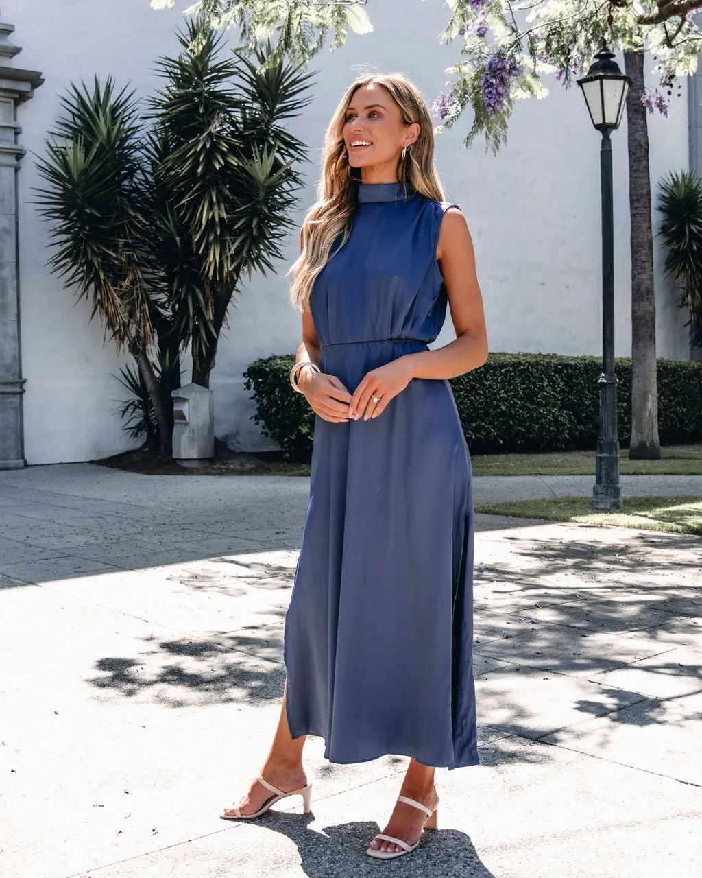 Blue Sleeveless High Neck Midi Dress - FINAL SALE