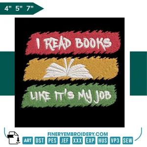 Book Lovers collection Embroidery Design - Reading Book Lover Funny Librarian