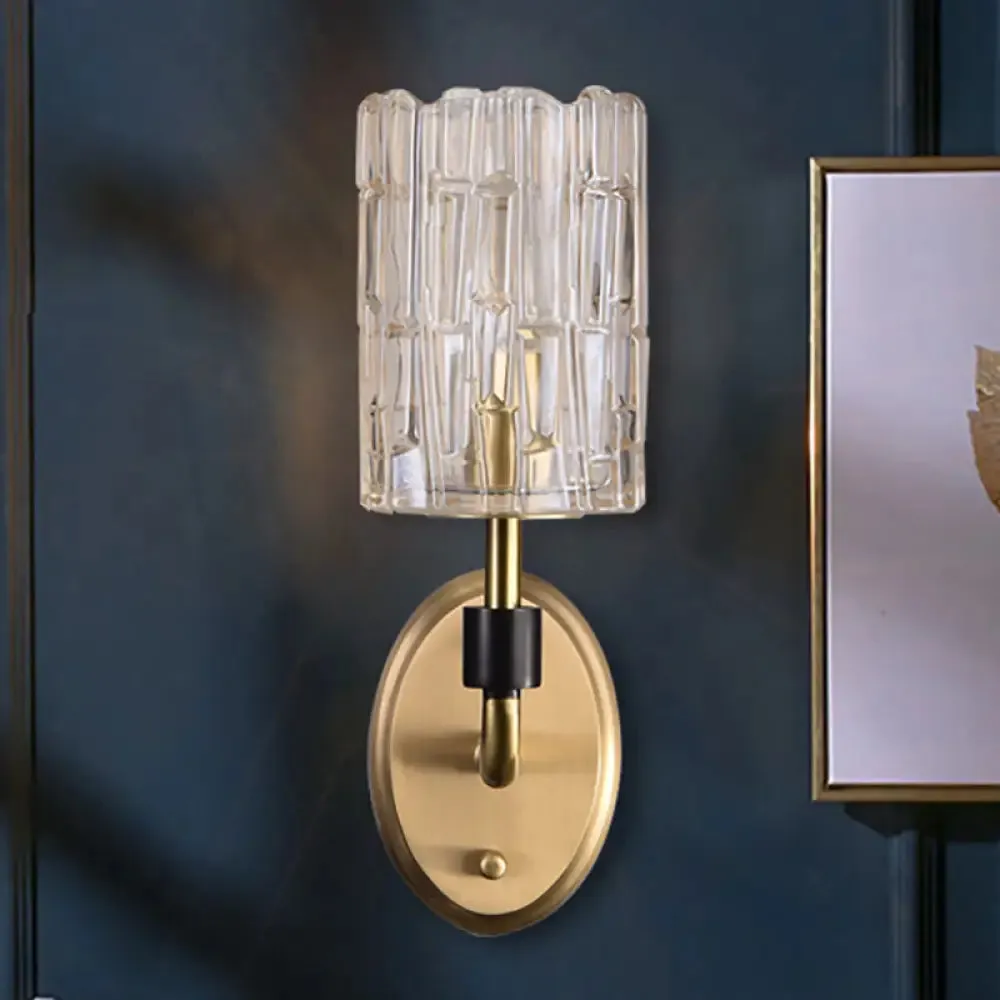 Brass Bedside Wall Sconce with Clear Crystal Shade - Contemporary Style