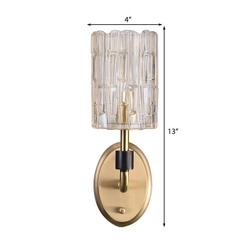 Brass Bedside Wall Sconce with Clear Crystal Shade - Contemporary Style