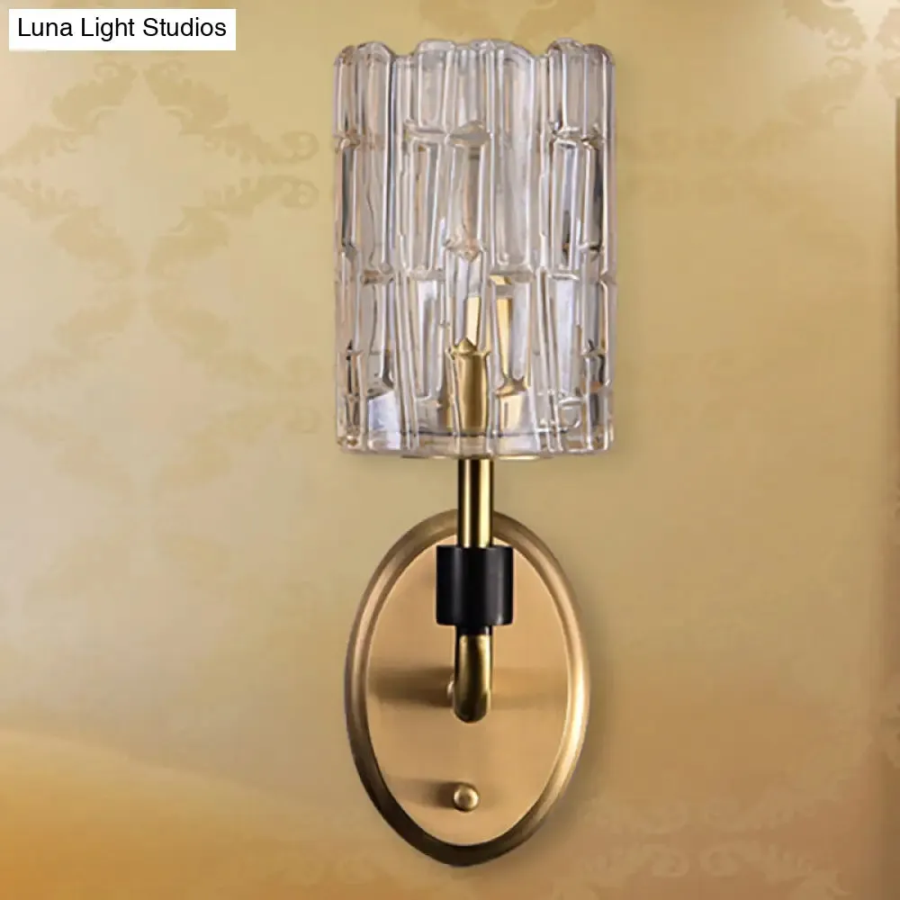 Brass Bedside Wall Sconce with Clear Crystal Shade - Contemporary Style