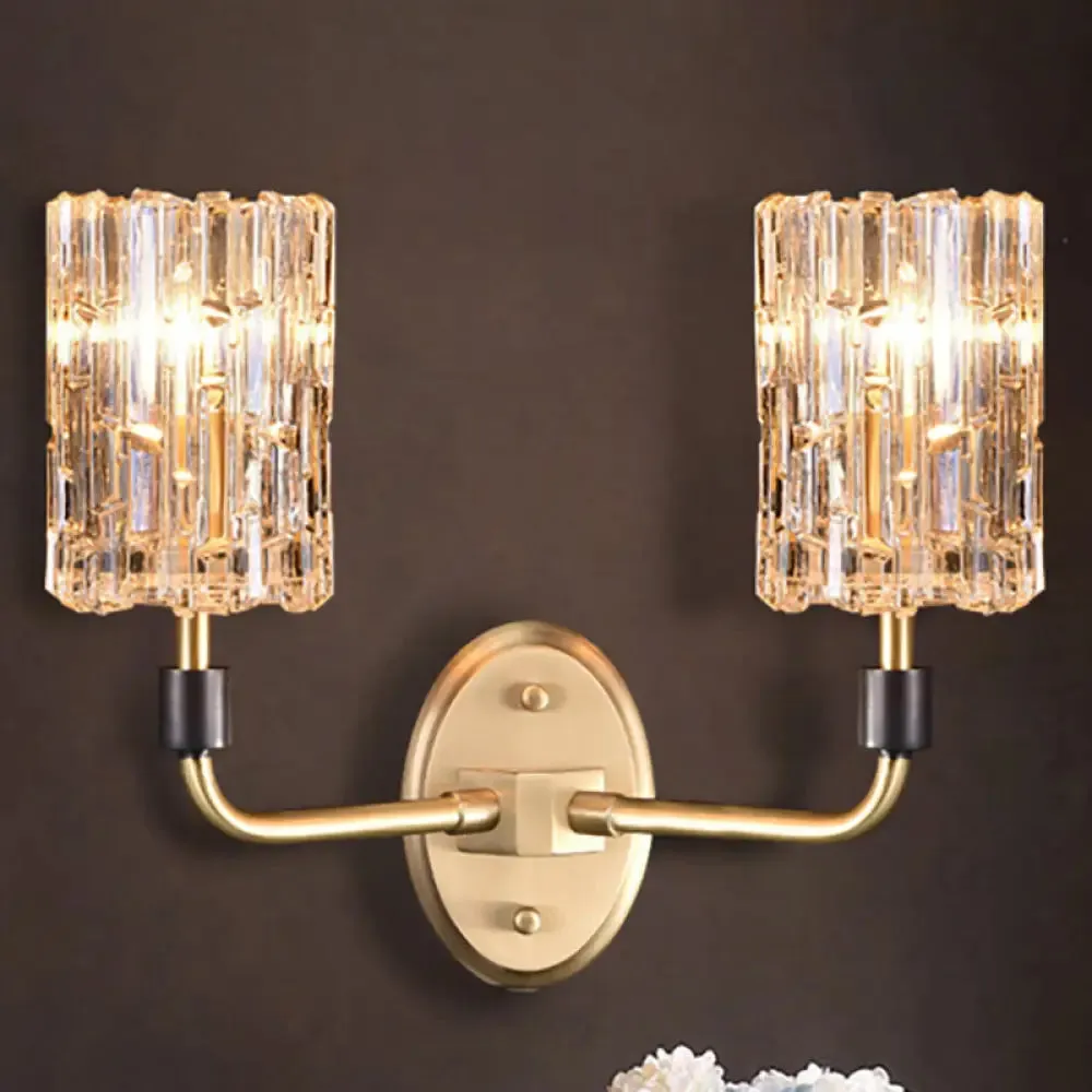 Brass Bedside Wall Sconce with Clear Crystal Shade - Contemporary Style