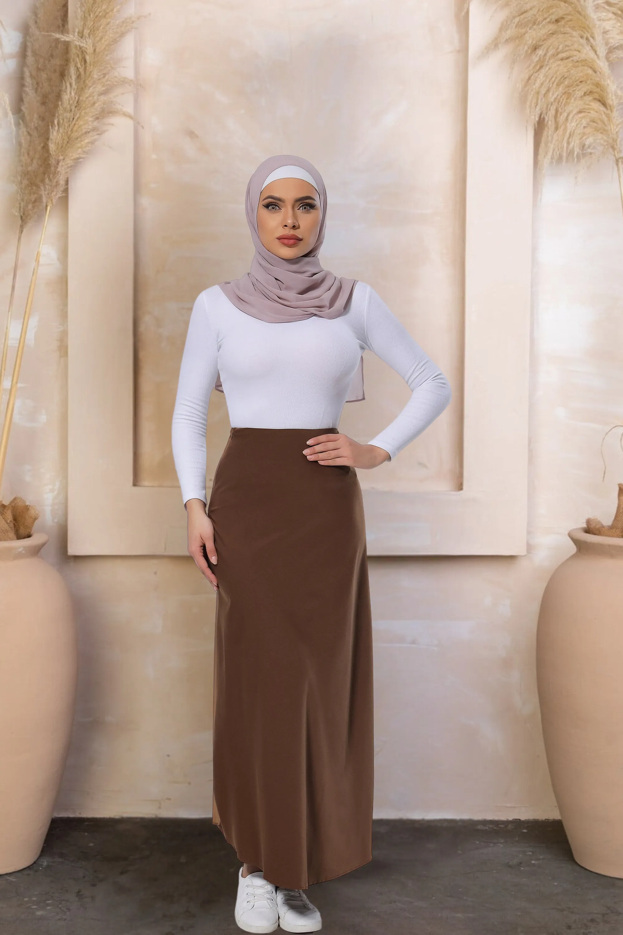 Brown Satin Maxi Skirt-CLEARANCE