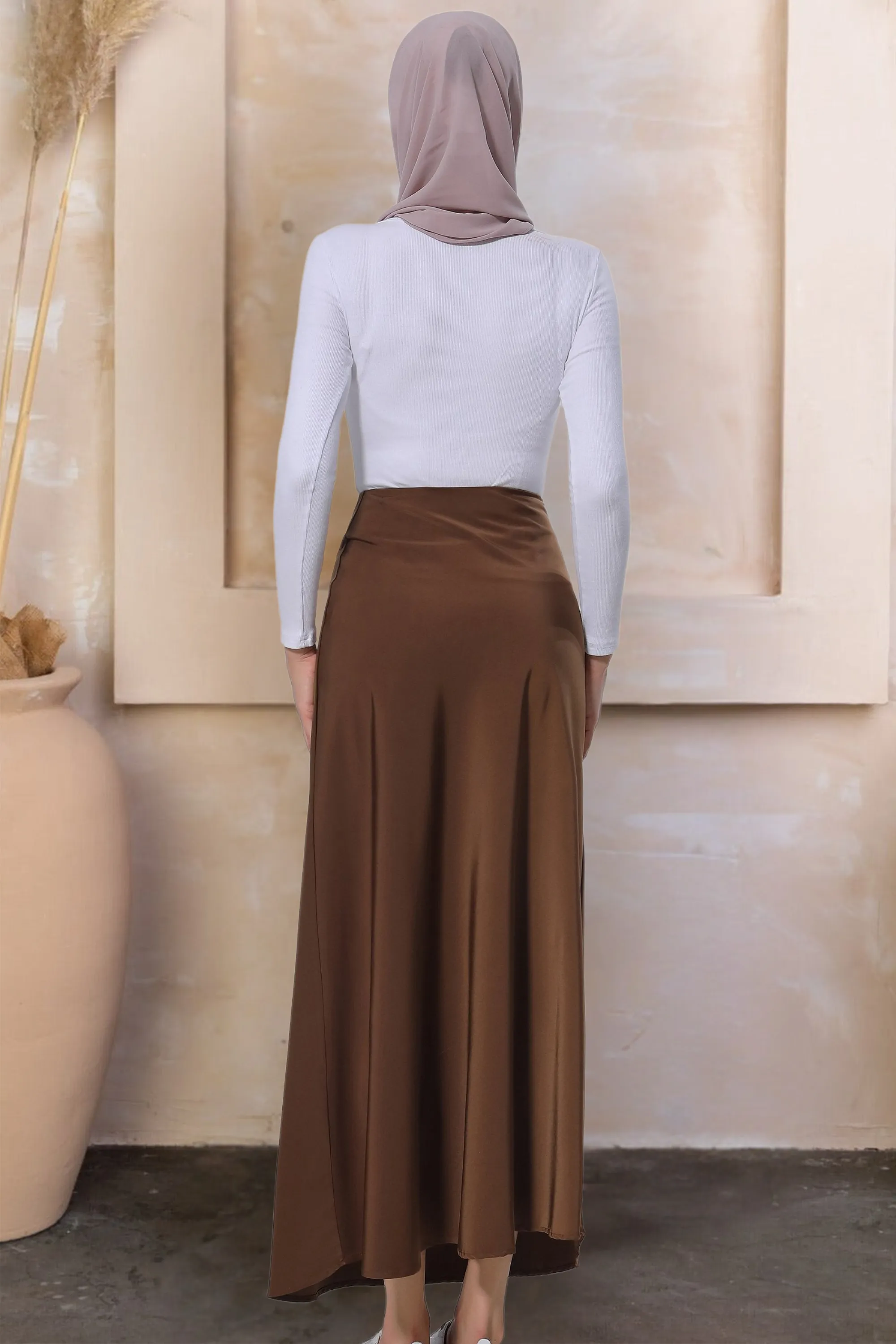 Brown Satin Maxi Skirt-CLEARANCE