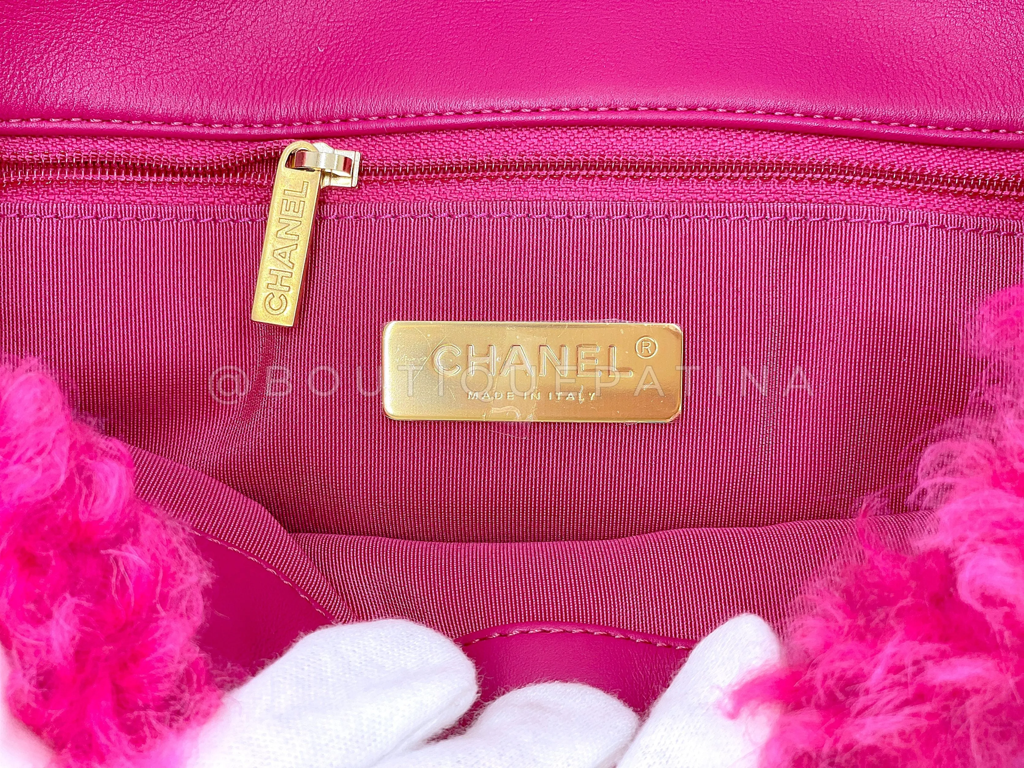 Chanel 19 Pink Shearling Fur Small Medium Flap Bag