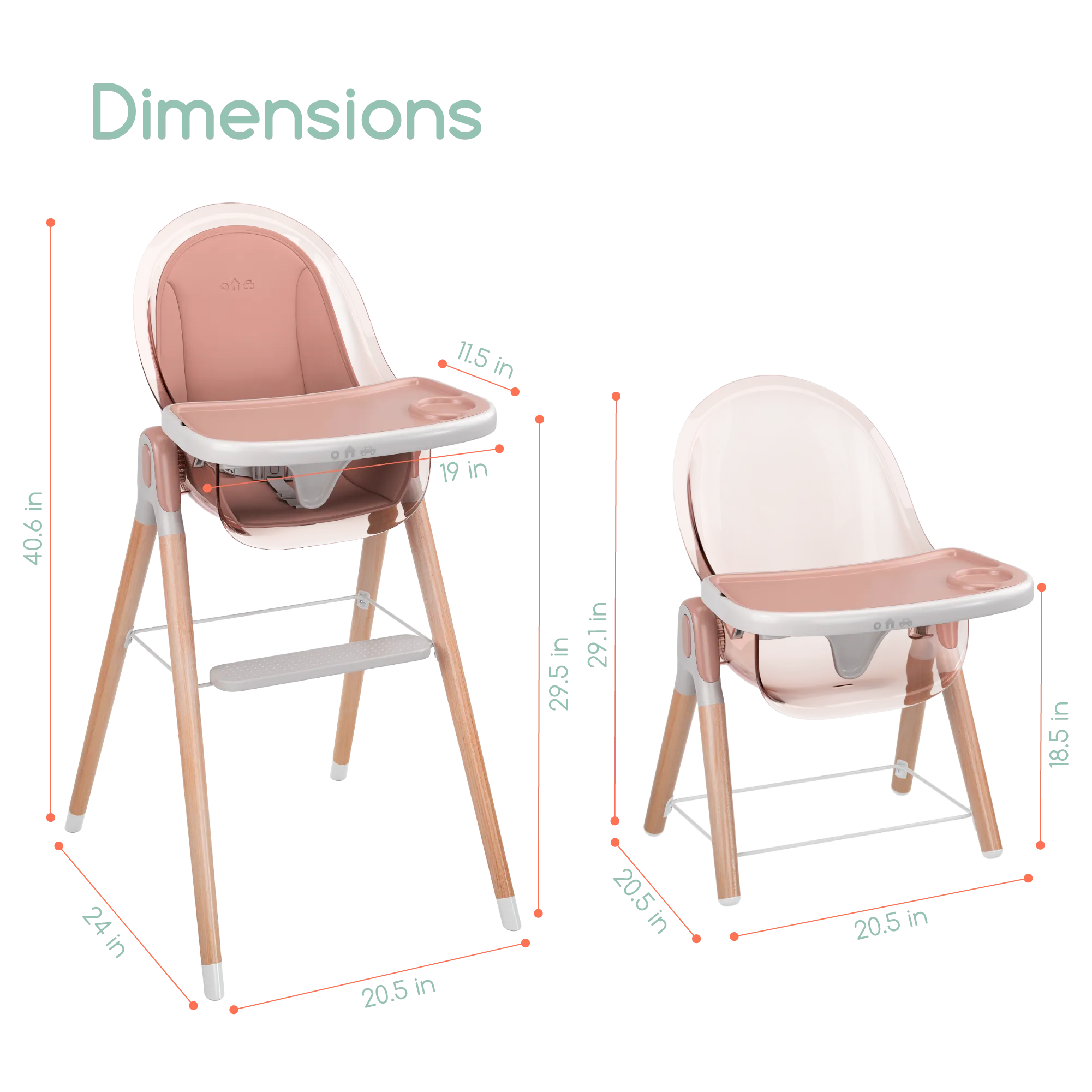 Children of Design Classic Non-Reclinable High Chair with Removable Seat Cushion