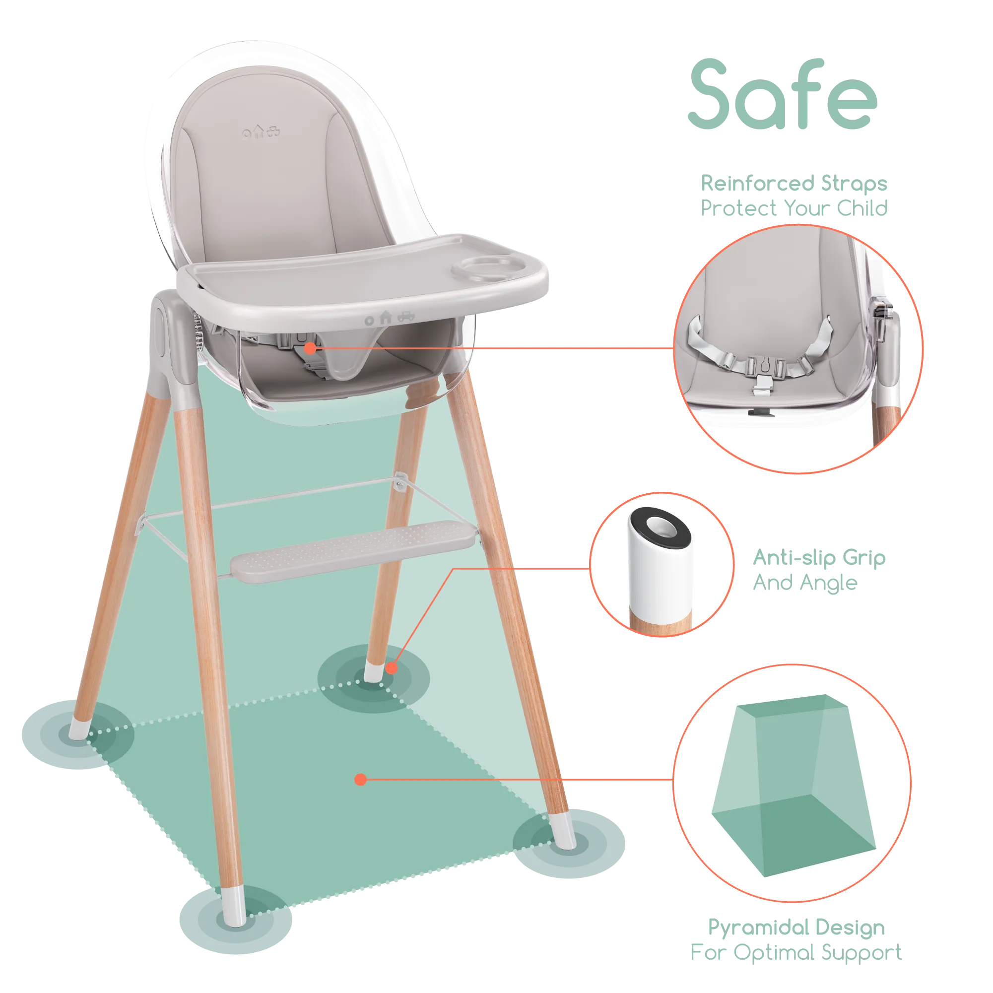 Children of Design Classic Non-Reclinable High Chair with Removable Seat Cushion