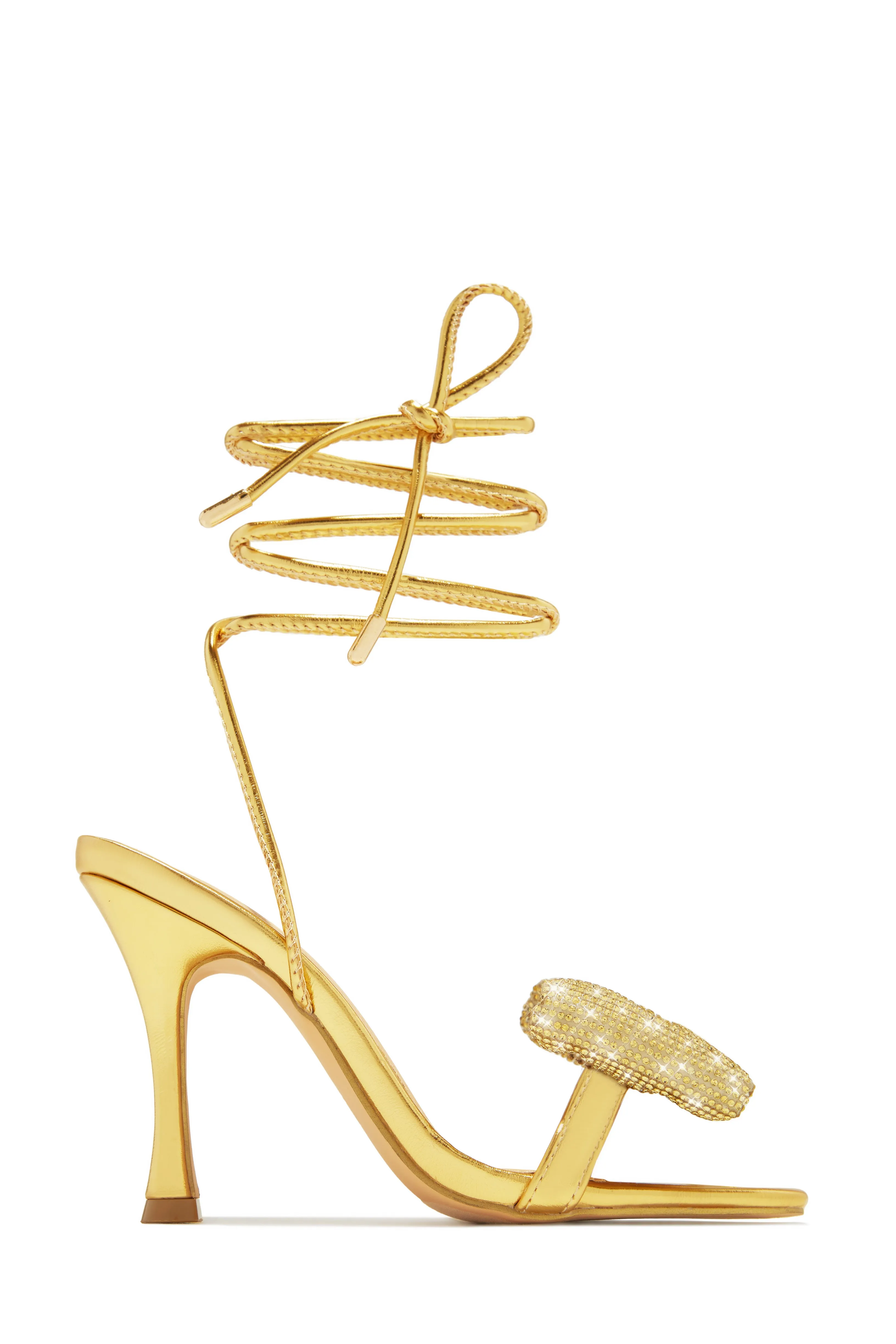 Ciela Lace Up Embellished Bow Heels - Gold