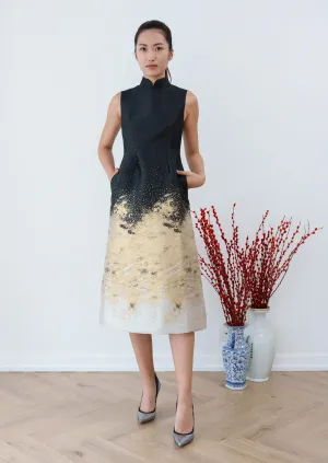 Common Mallows Midi Qipao (Black/ Gold)