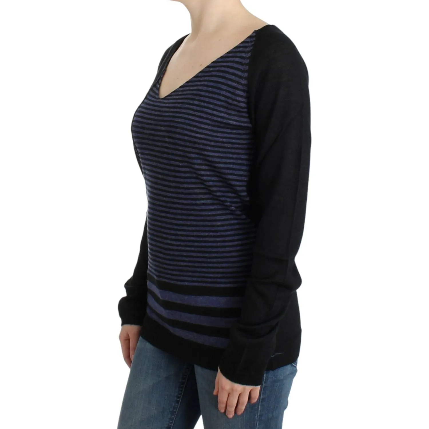 Costume National Striped V-Neck Luxury Sweater