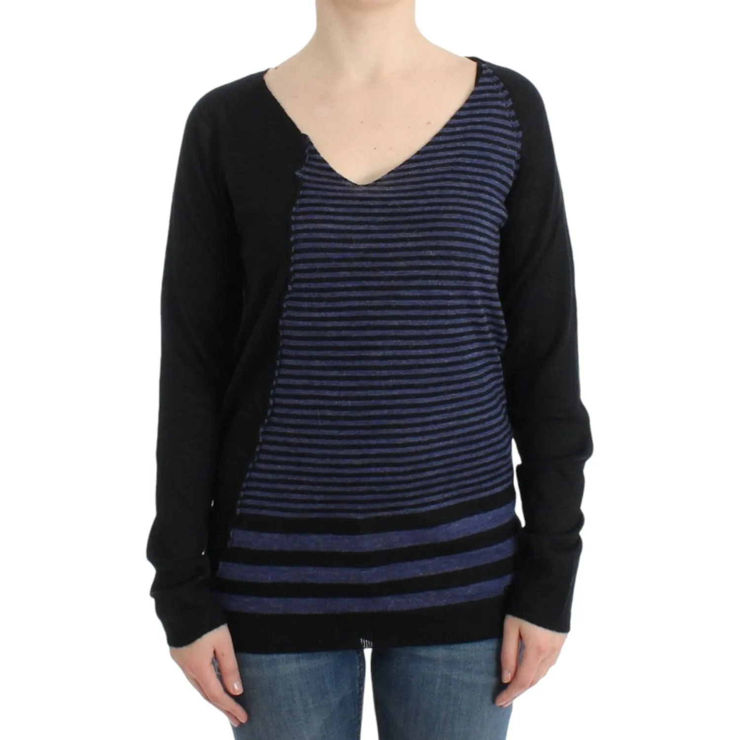 Costume National Striped V-Neck Luxury Sweater