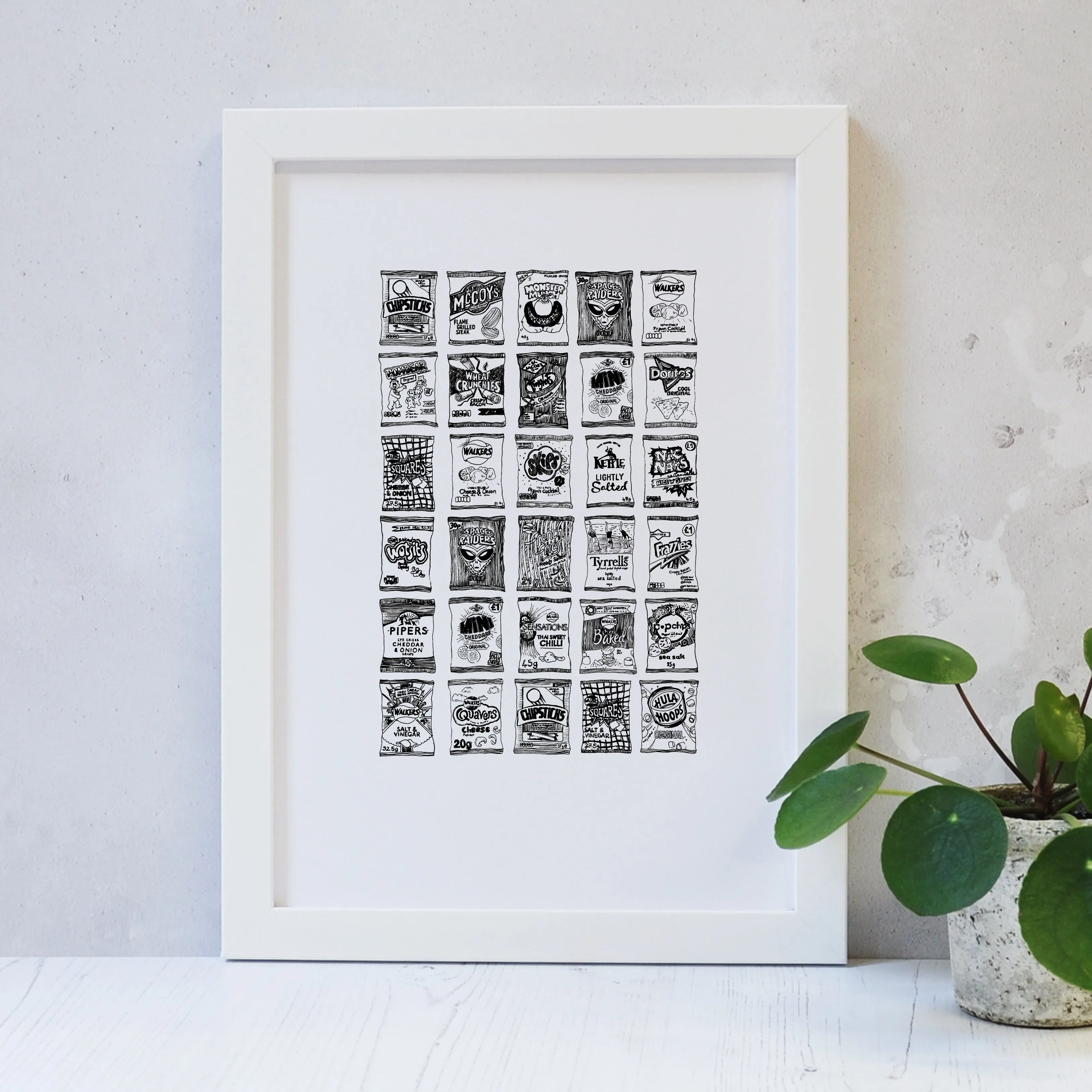 Crisp illustrated black and white print