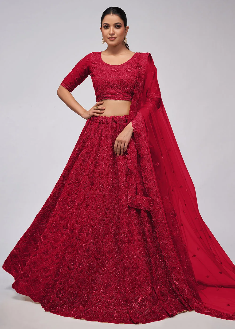 Dazzling Maroon Bridal Embroidered Designer Lehenga Choli