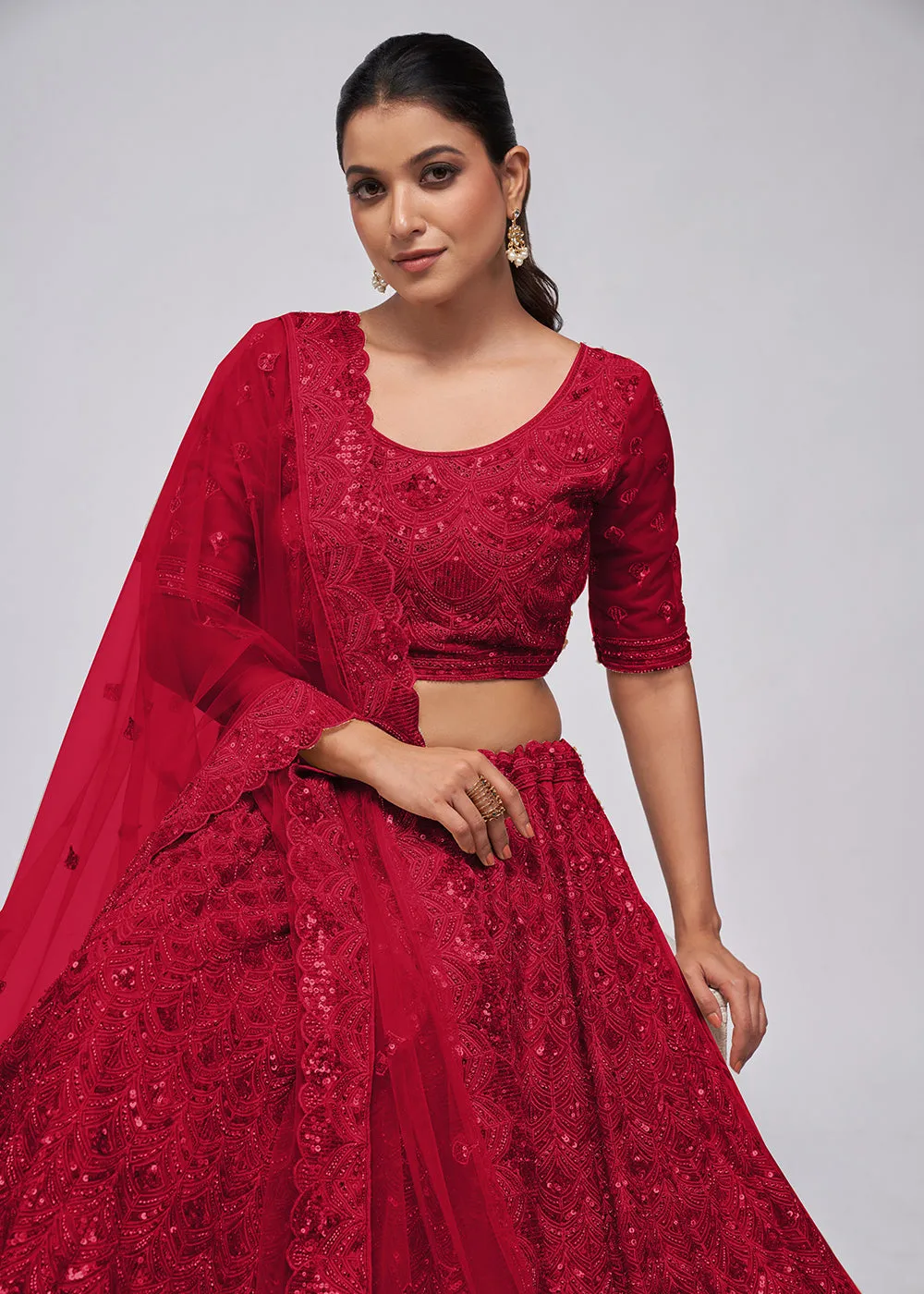 Dazzling Maroon Bridal Embroidered Designer Lehenga Choli