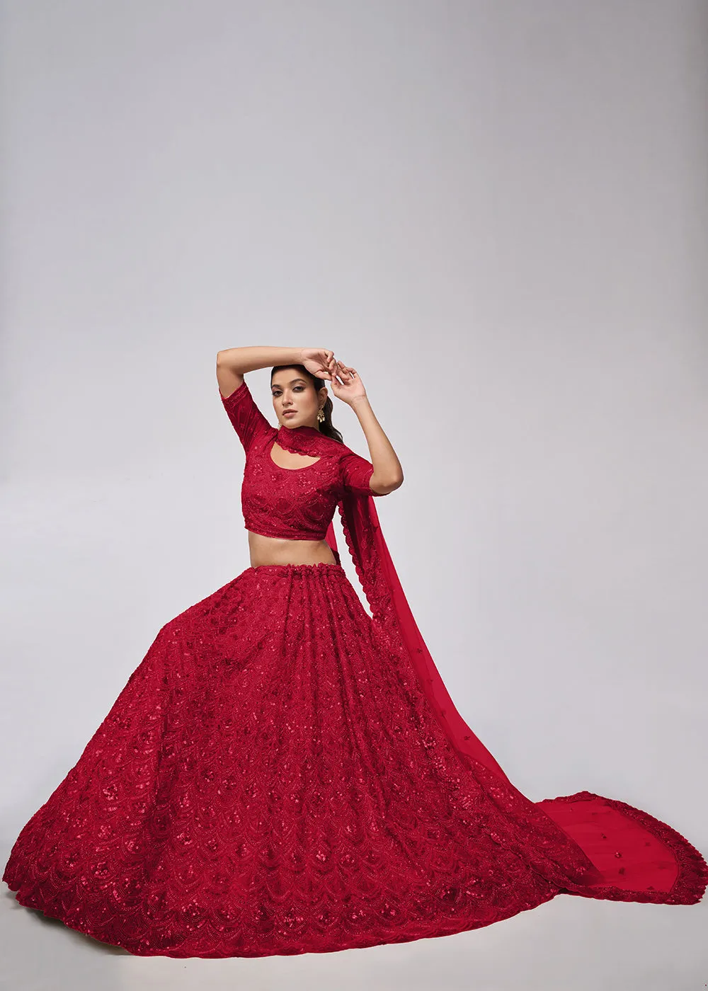 Dazzling Maroon Bridal Embroidered Designer Lehenga Choli