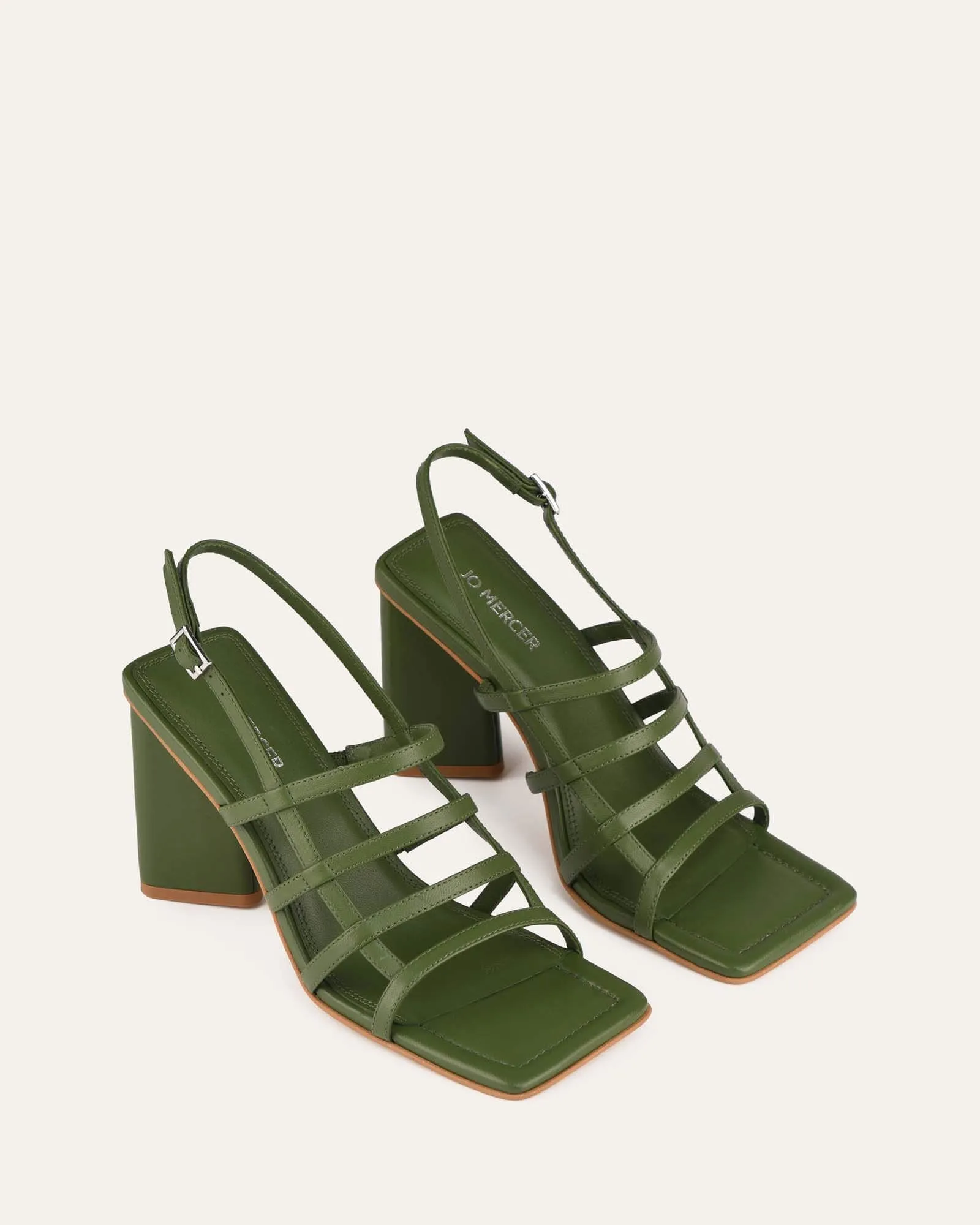 DELIA HIGH HEEL SANDALS MOSS GREEN LEATHER