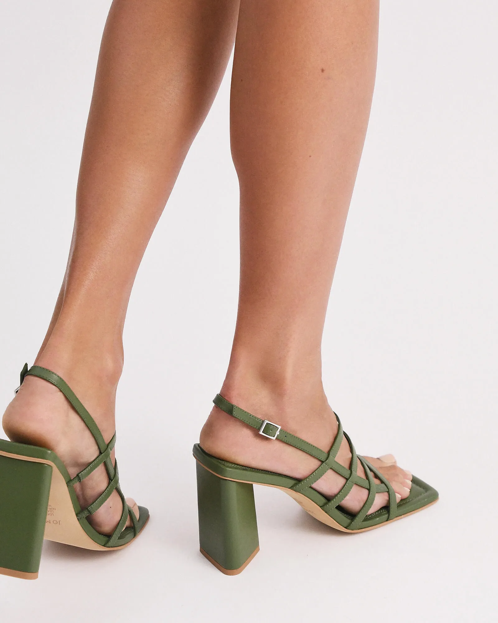 DELIA HIGH HEEL SANDALS MOSS GREEN LEATHER