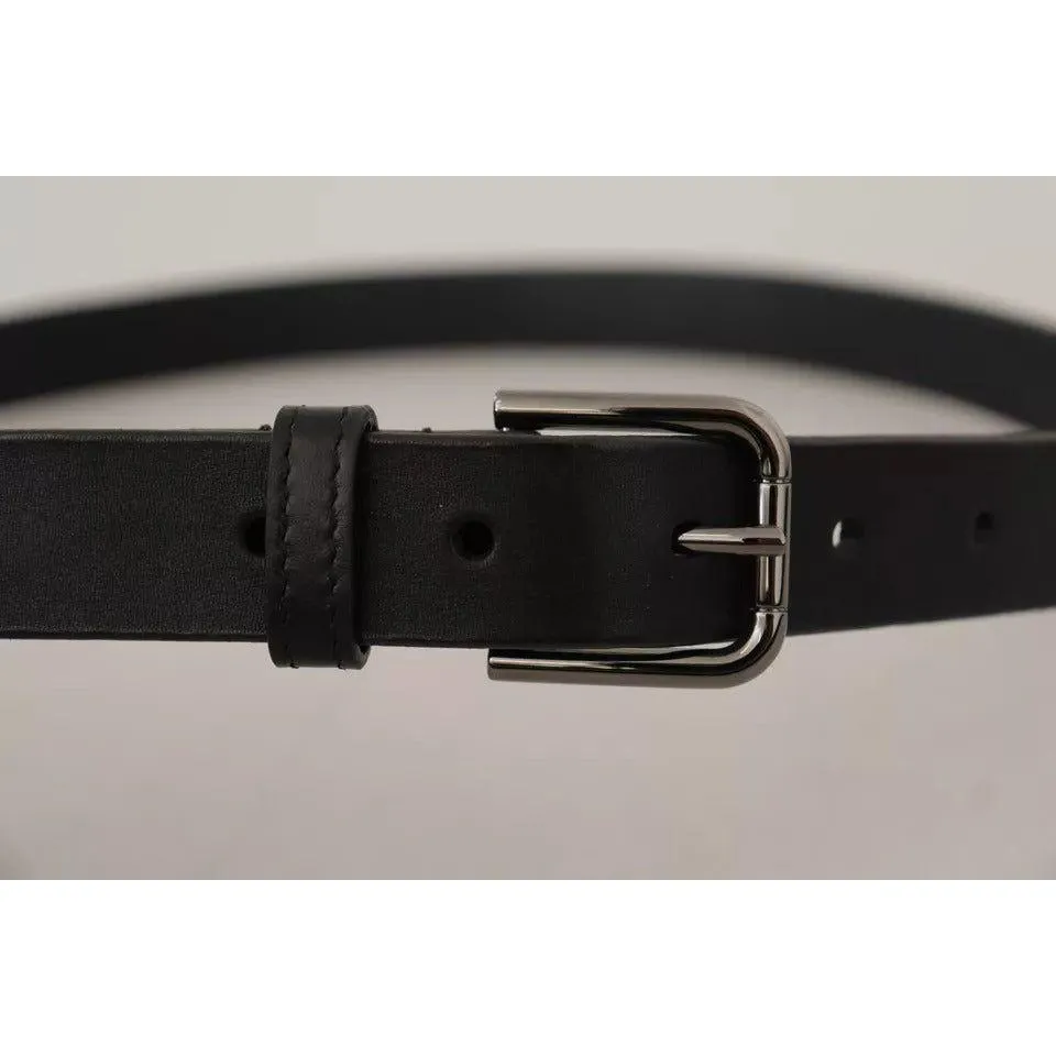 Dolce & Gabbana Black Calf Leather Classic Metal Logo Buckle Belt