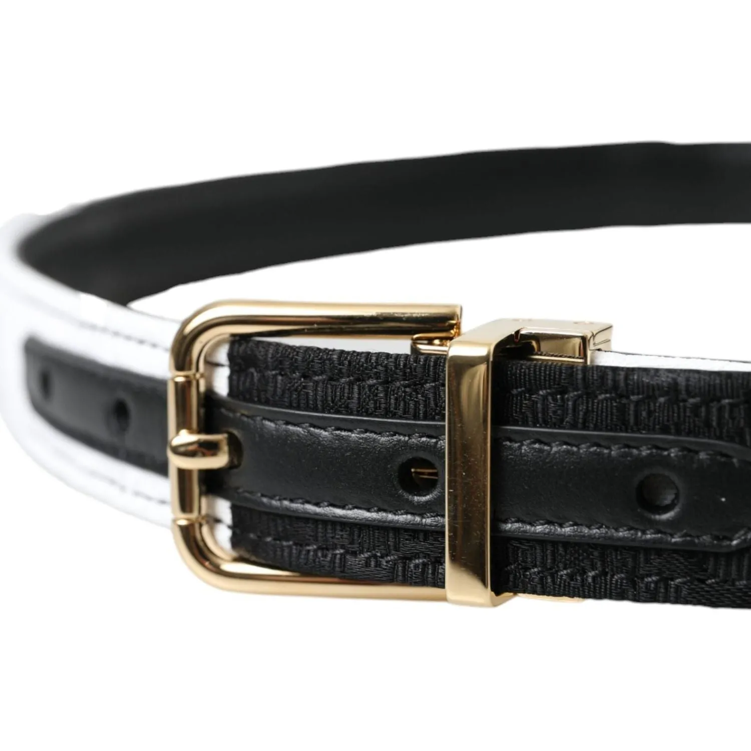 Dolce & Gabbana Black White Patchwork Gold Metal Buckle Belt