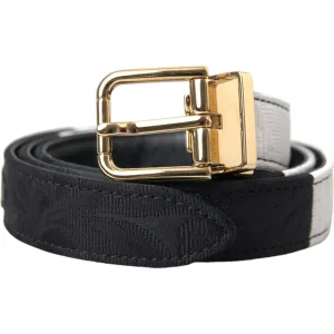 Dolce & Gabbana Black White Patchwork Gold Metal Buckle Belt