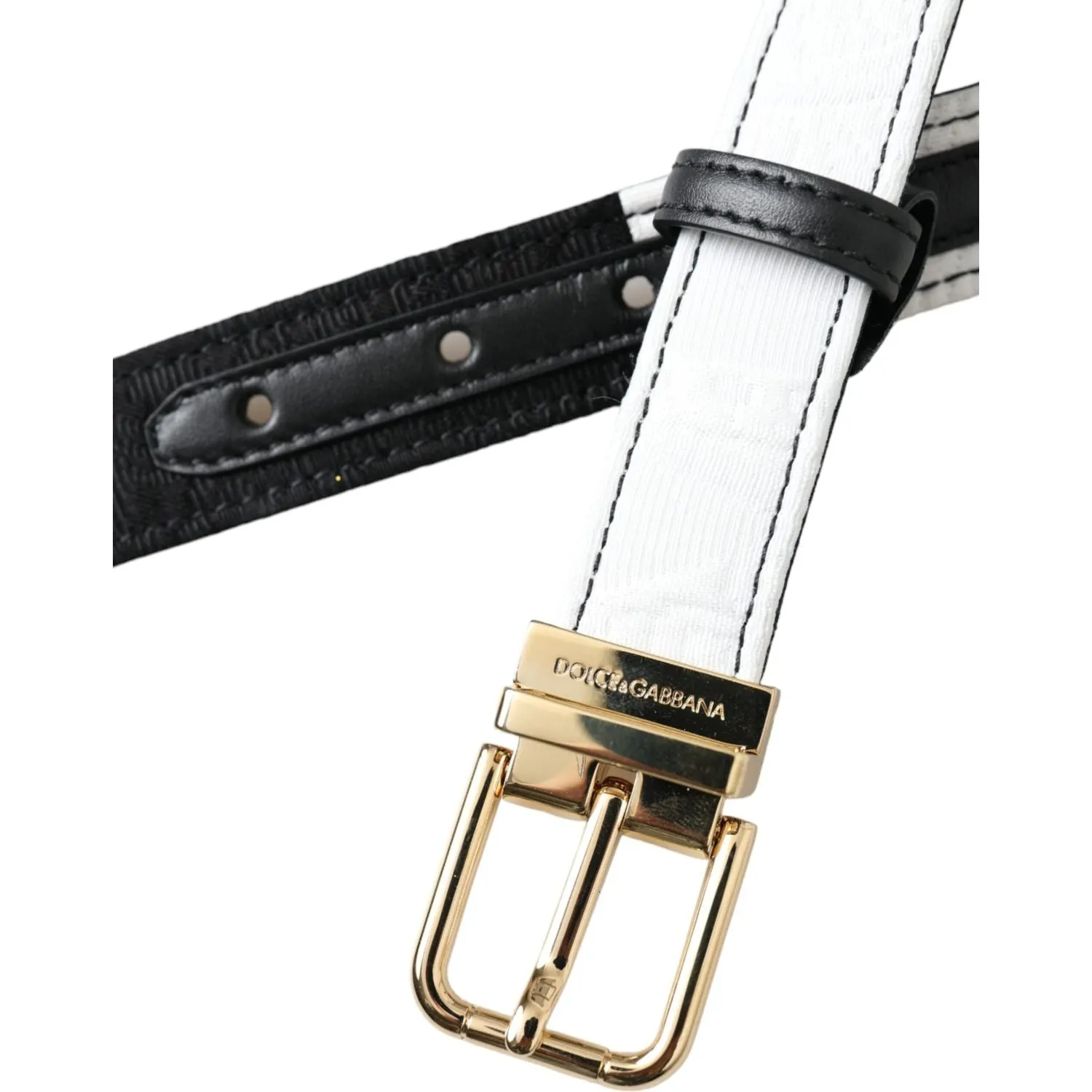 Dolce & Gabbana Black White Patchwork Gold Metal Buckle Belt